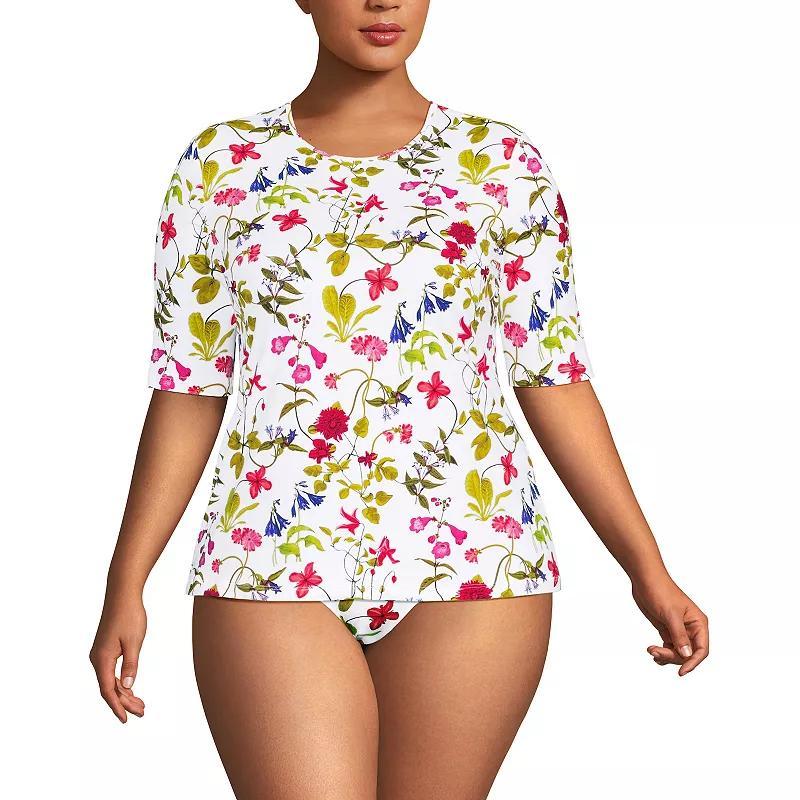 Women's Lands' End UPF 50 Elbow-Sleeve Rash Guard Swim Tee, Size: XS, White Product Image