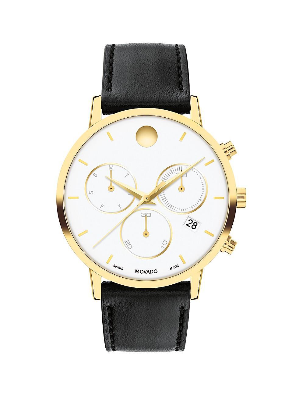 Men's Movado MuseumÂ® Classic Gold-Tone PVD Chronograph Strap Watch with White Dial (Model: 0607888) Product Image