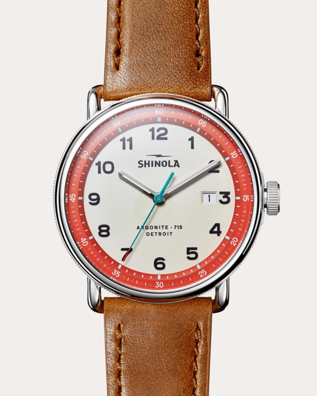 SHINOLA Men's Canfield C56 43mm Bourbon Leather-strap Watch In Cool Grey Product Image