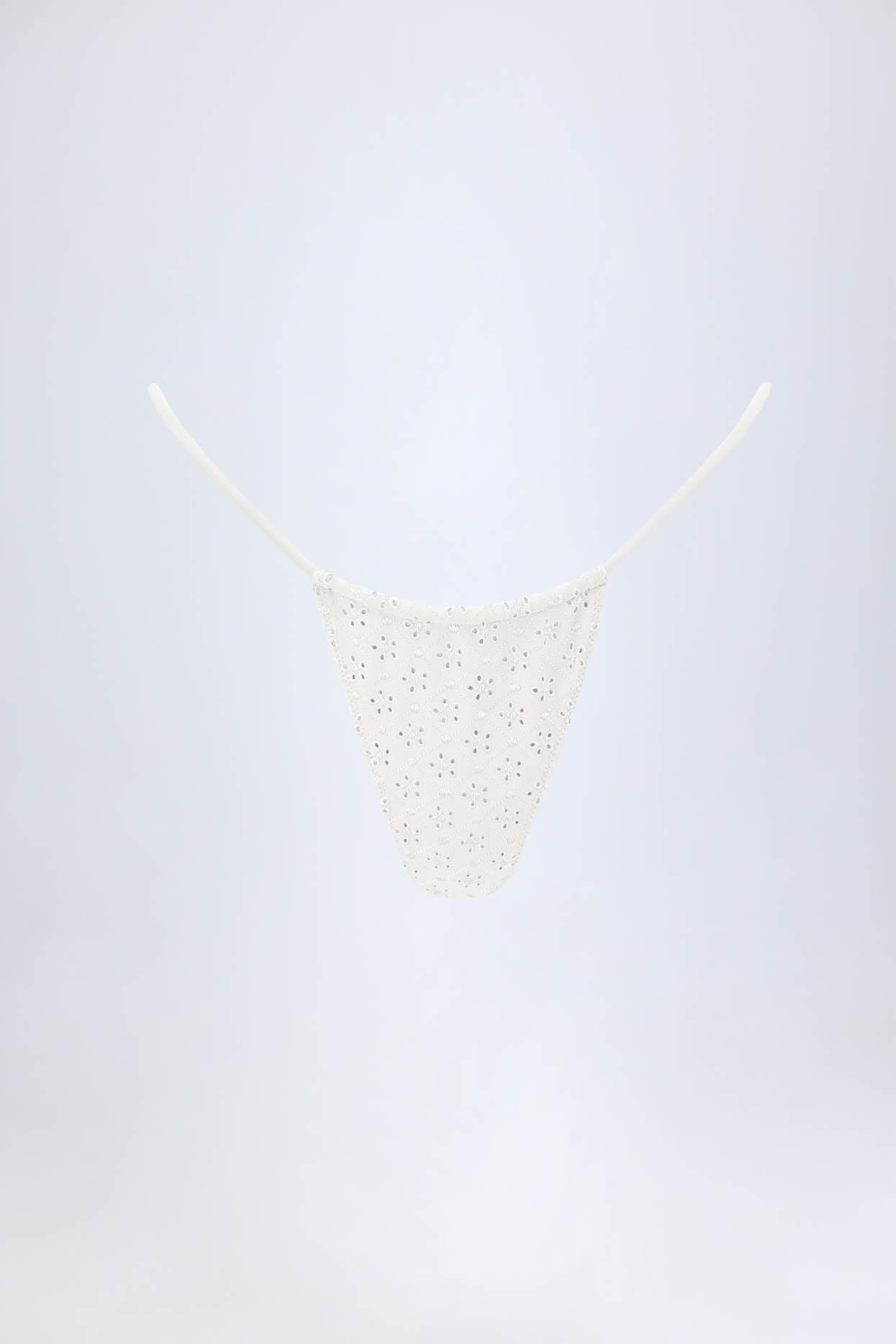 Broderie Anglaise Drawstring Bikini Bottoms in White Product Image