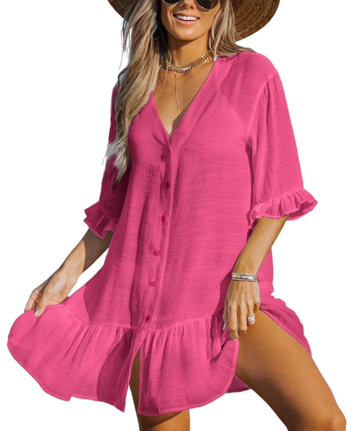 Womens CUPSHE Ruffled Swim Cover-Up Dress Product Image