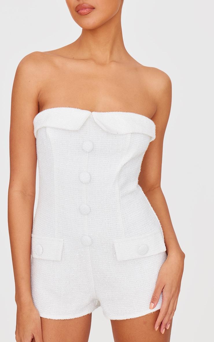 White Tweed Bandeau Button Detail Romper Product Image