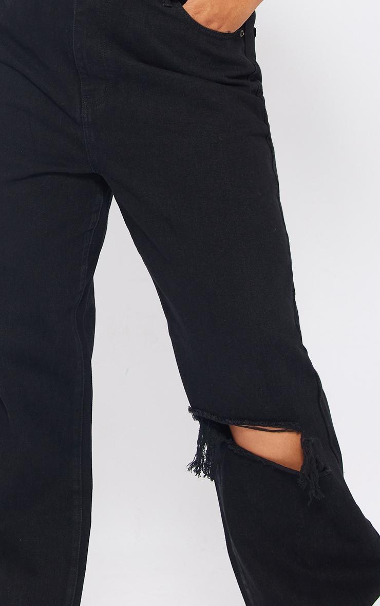 Plus Black Wash Open Knee Long Leg Straight Leg Jeans Product Image