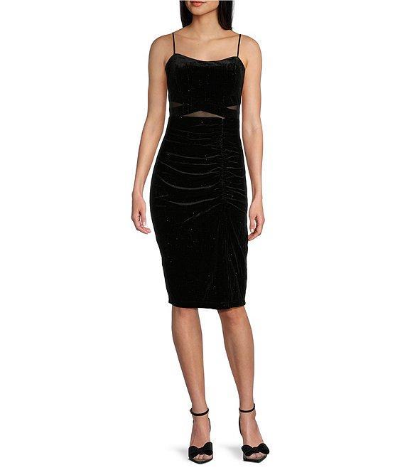 Honey and Rosie Sleeveless Glitter Dot Velvet Fitted Knee Length Dress Product Image