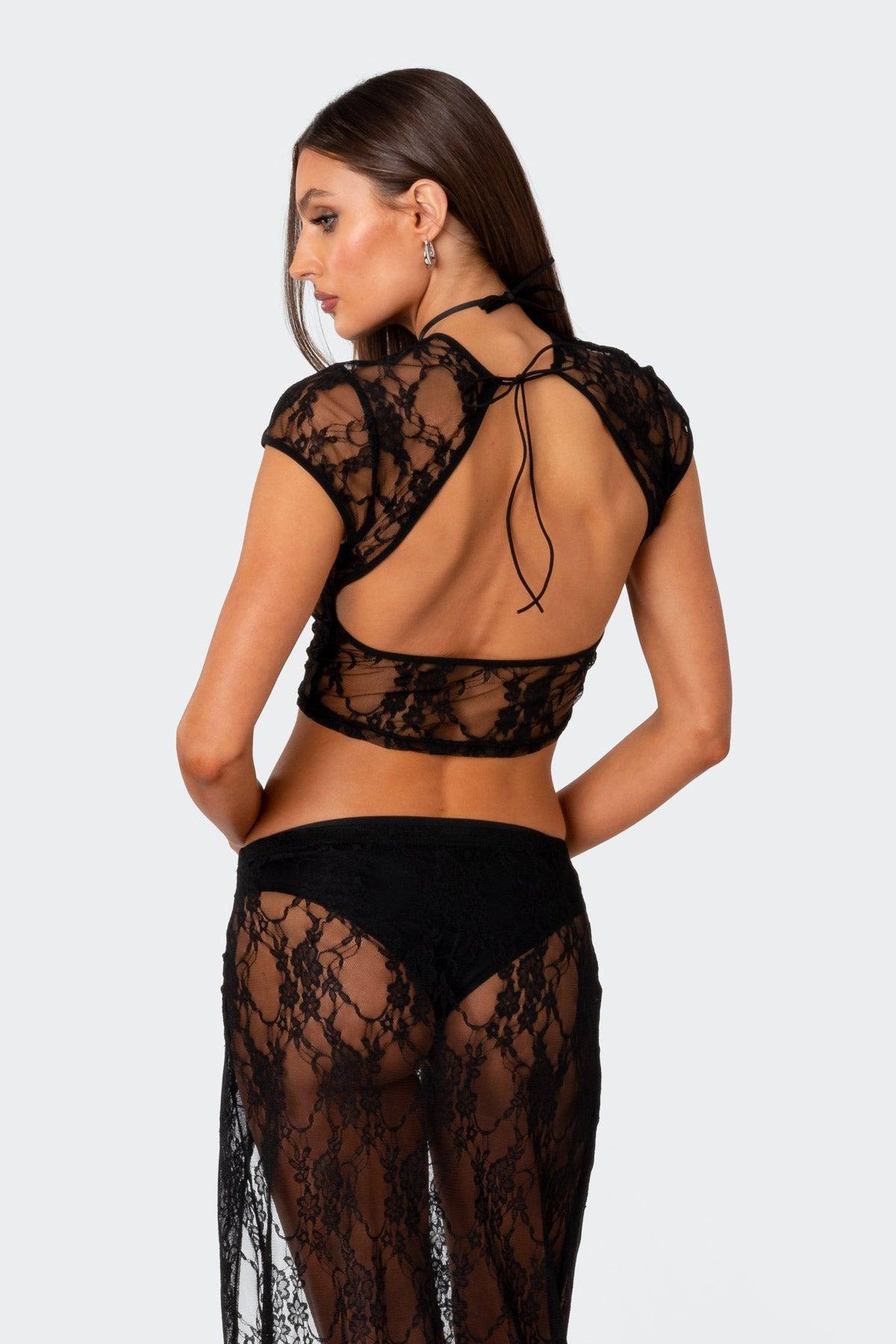 Aura Open Back Sheer Lace Crop Top Product Image