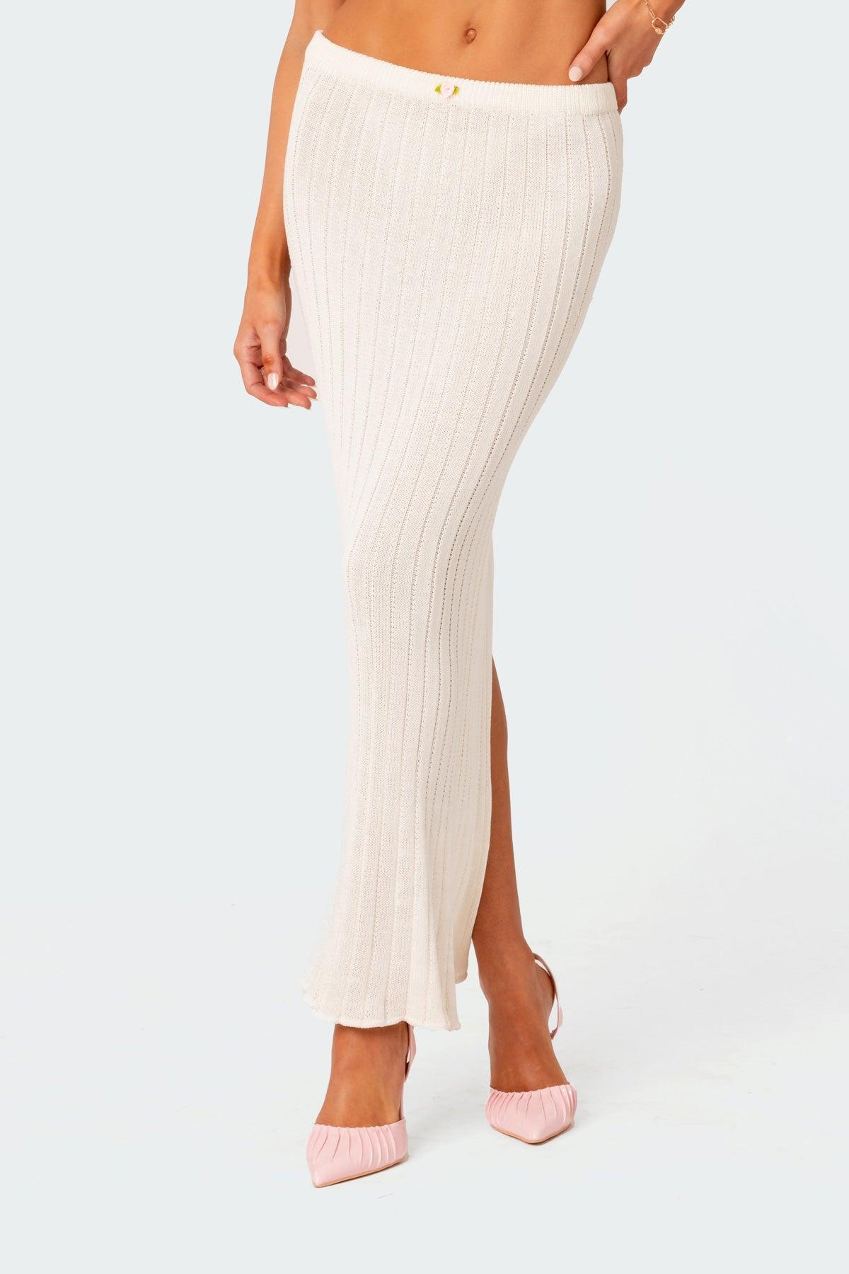 Rosebud Knit Low Rise Back Slitted Maxi Skirt Product Image