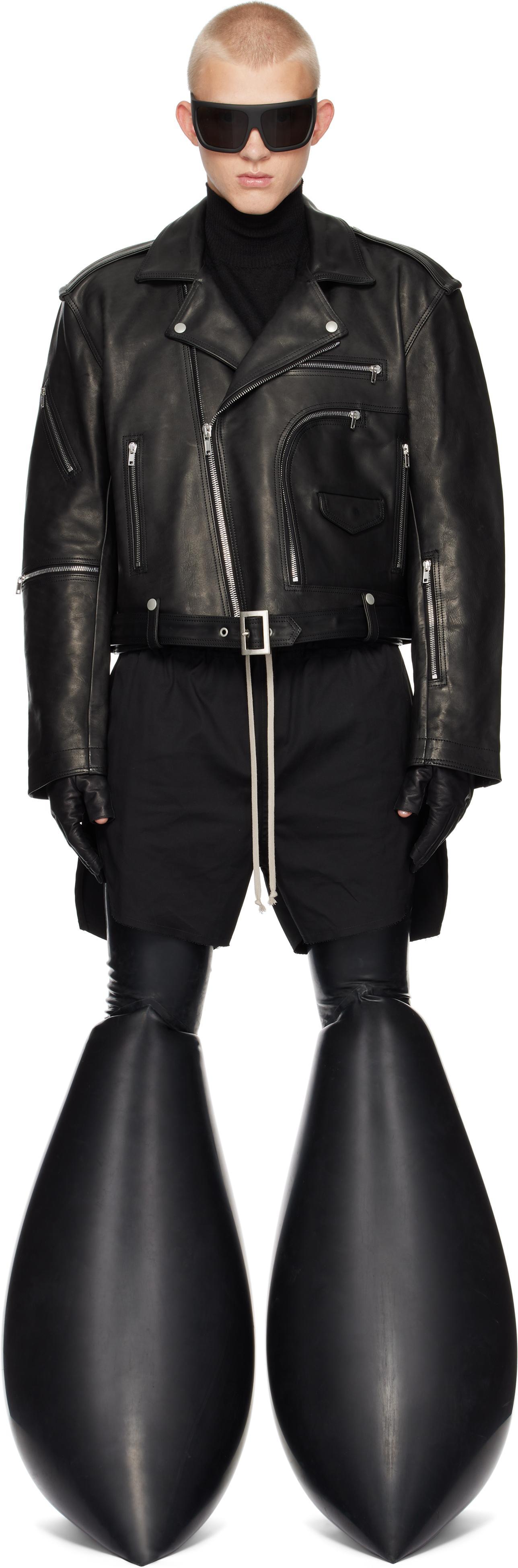 RICK OWENS Black Porterville Cropped Jumbo Bauhaus Stooges Leather Jacket Product Image