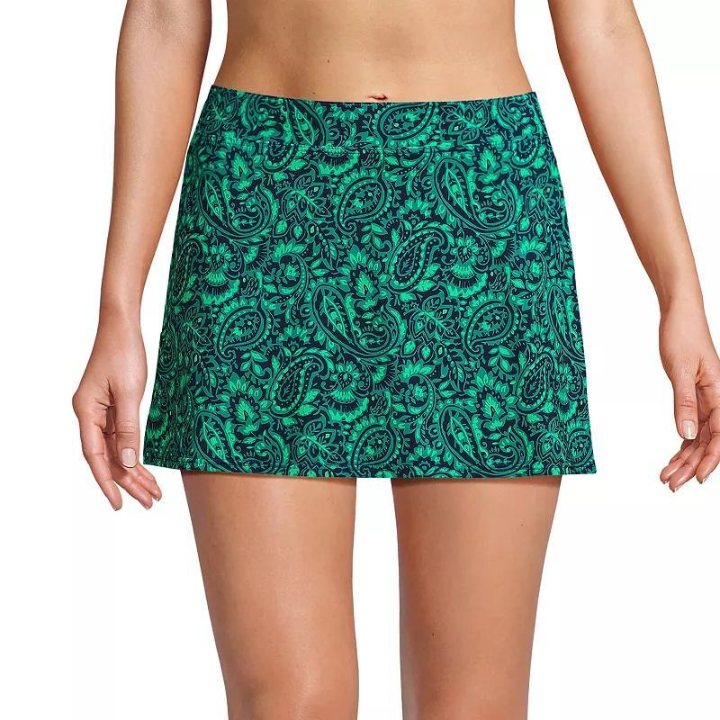 Womens Lands End Chlorine Resistant Tummy Control Swim Skirt Navy Green Paisley Product Image