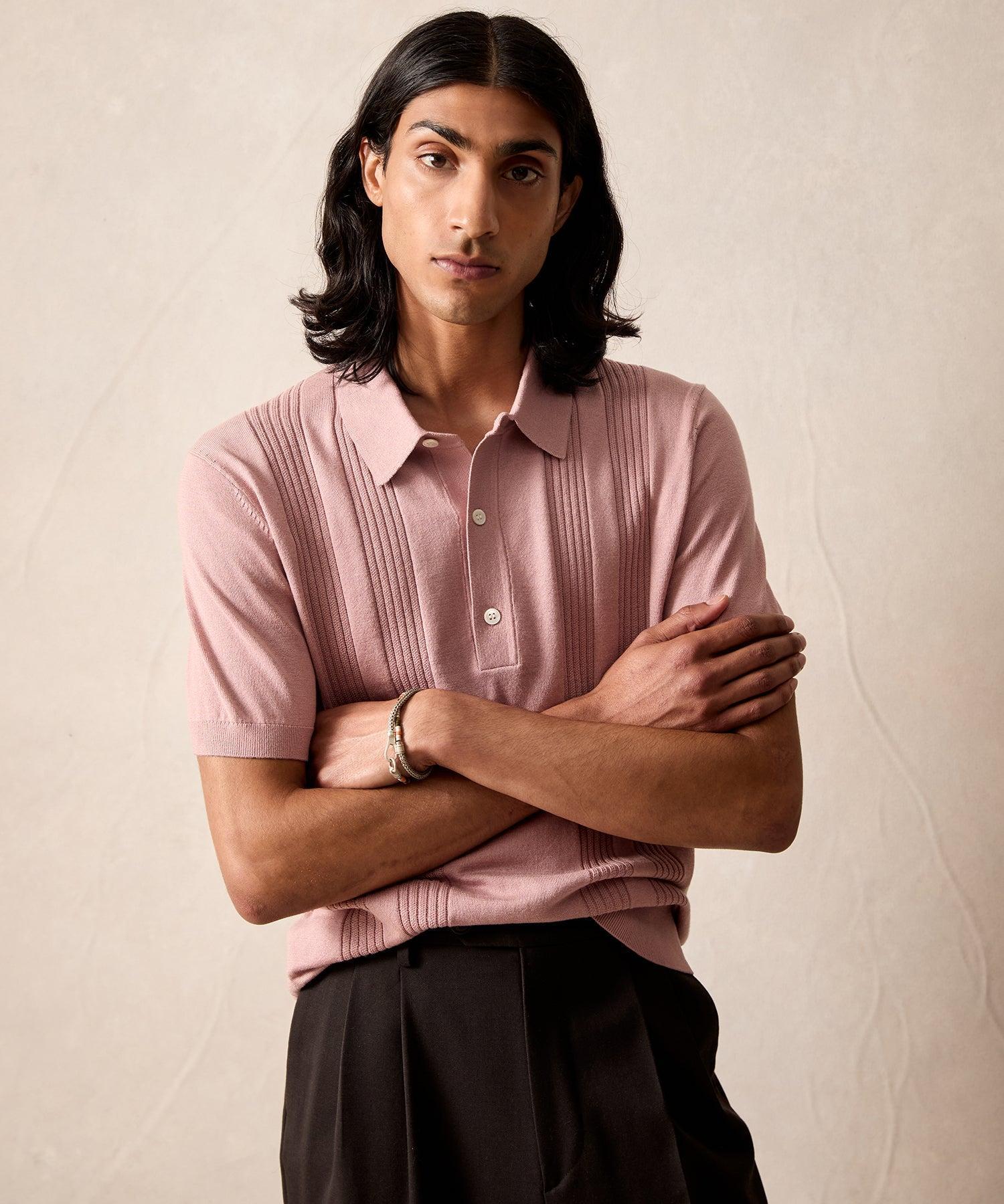 Silk Cotton Ribbed Polo in Mauve Product Image