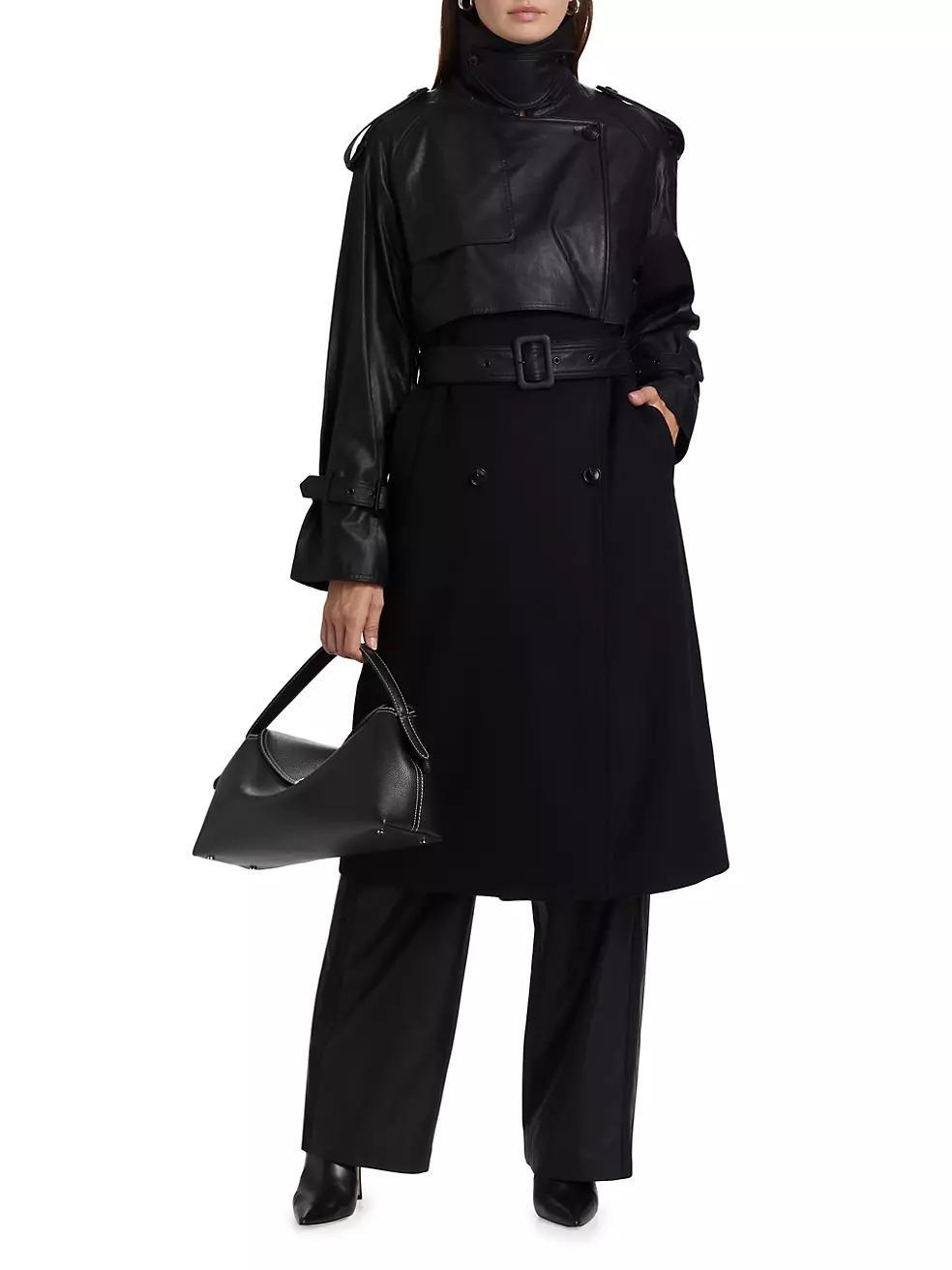 Thalia Faux Leather & Wool Trench Product Image