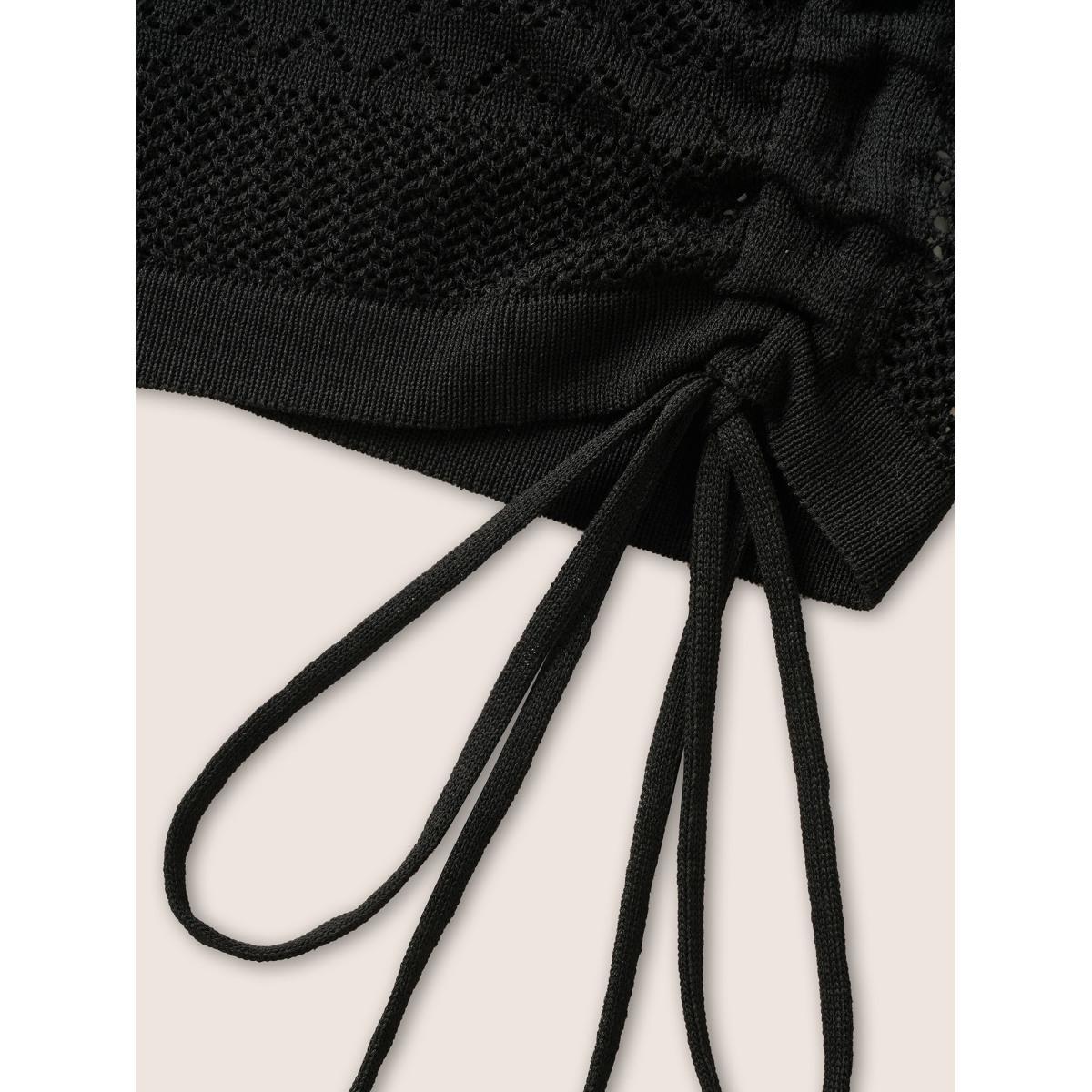 Plus Size Deep V Neck Cut Out Drawstring Swim Cover Up Women's Swimwear Black Resort Loose Cut-Out Curve Swim Cover Ups BloomChic 22-24/3X Product Image