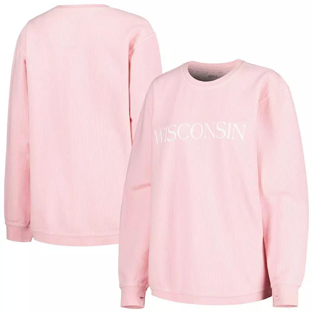 Women's Pressbox Pink Wisconsin Badgers Comfy Cord Bar Print Pullover Sweatshirt,  Product Image