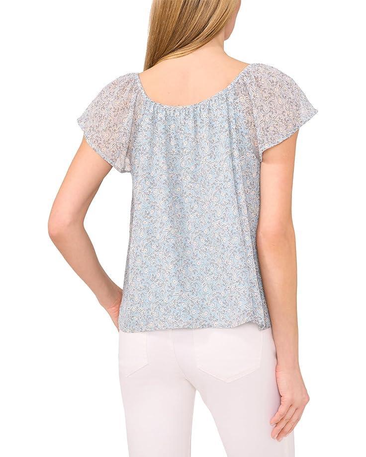 Center Front Tie Round Neckline Flutter Sleeve Top Product Image