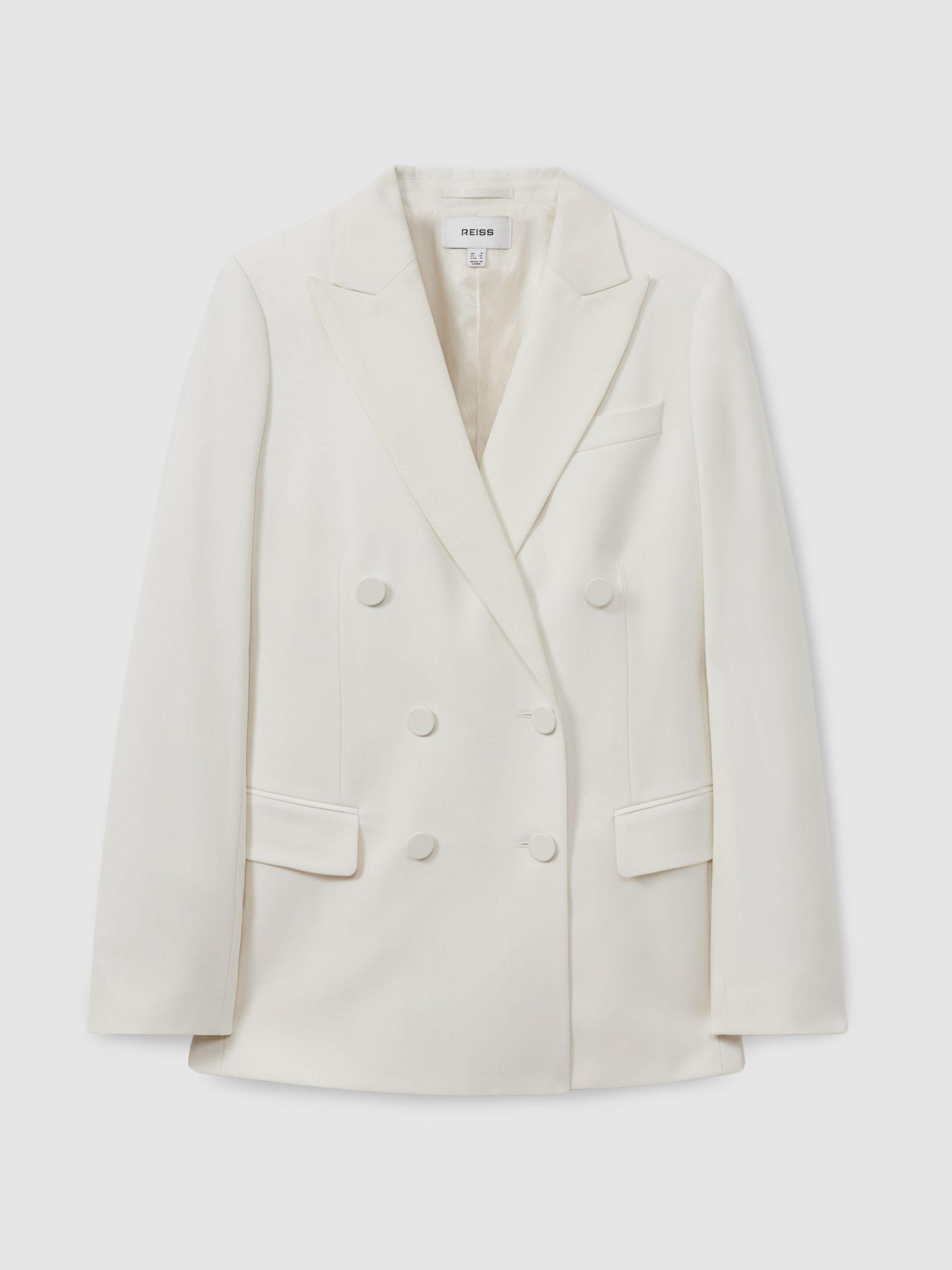 Wool Blend Double Breasted Tux Blazer in White Product Image