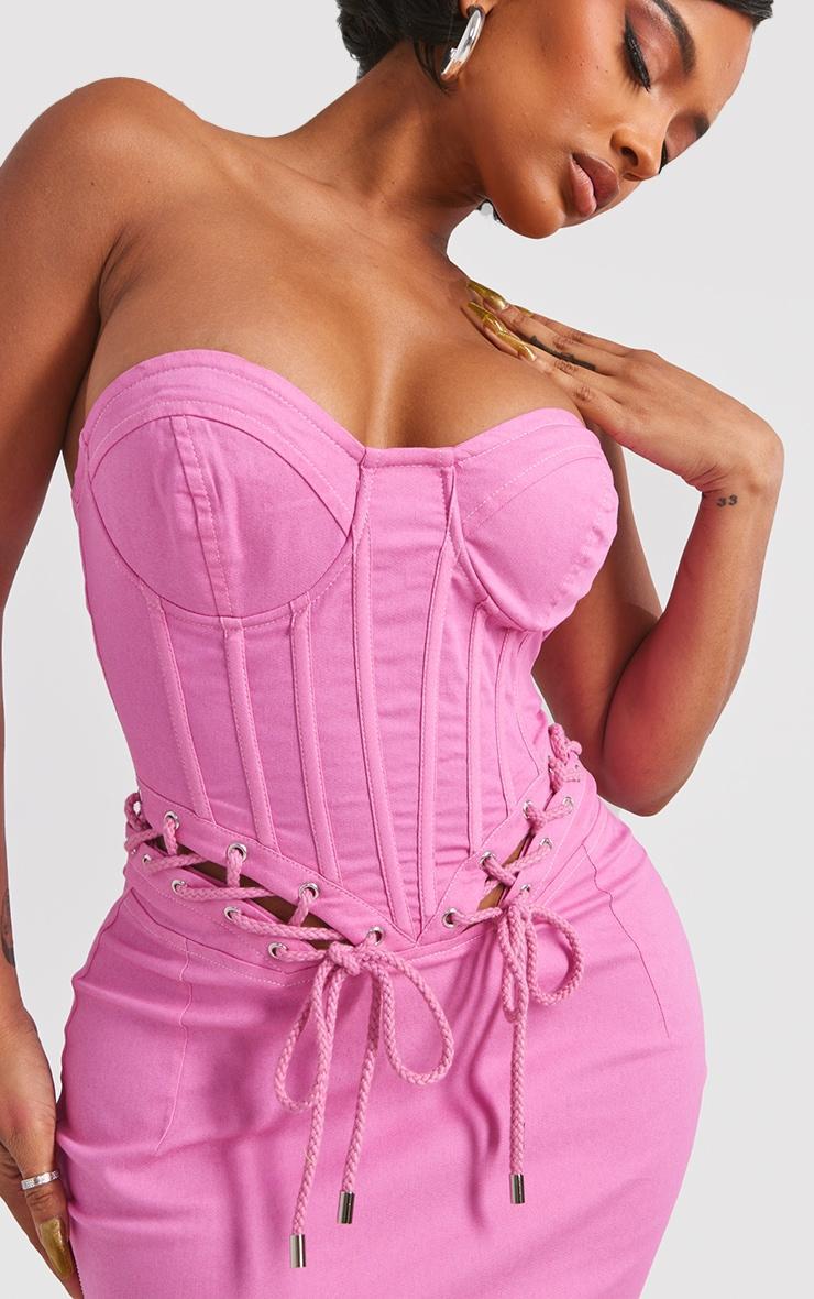 Shape Pink Rope Detail Lace Up Corset Bodycon Dress Product Image