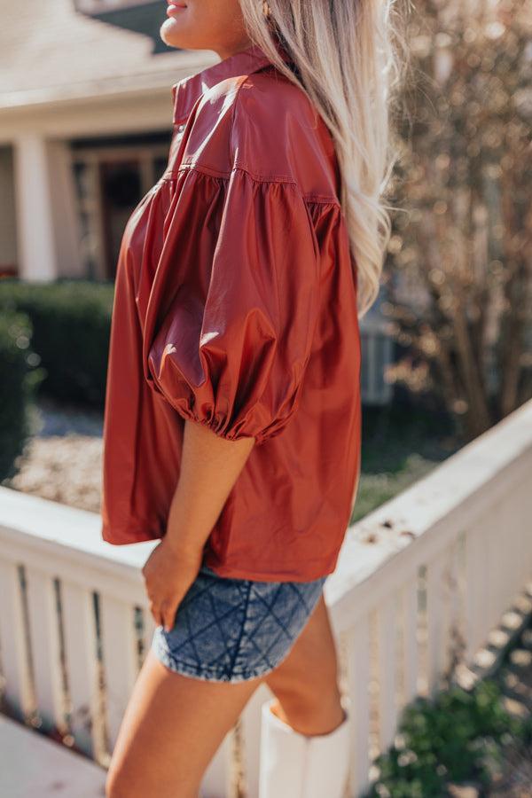 Fate Would Have It Faux Leather Top in Rust Product Image