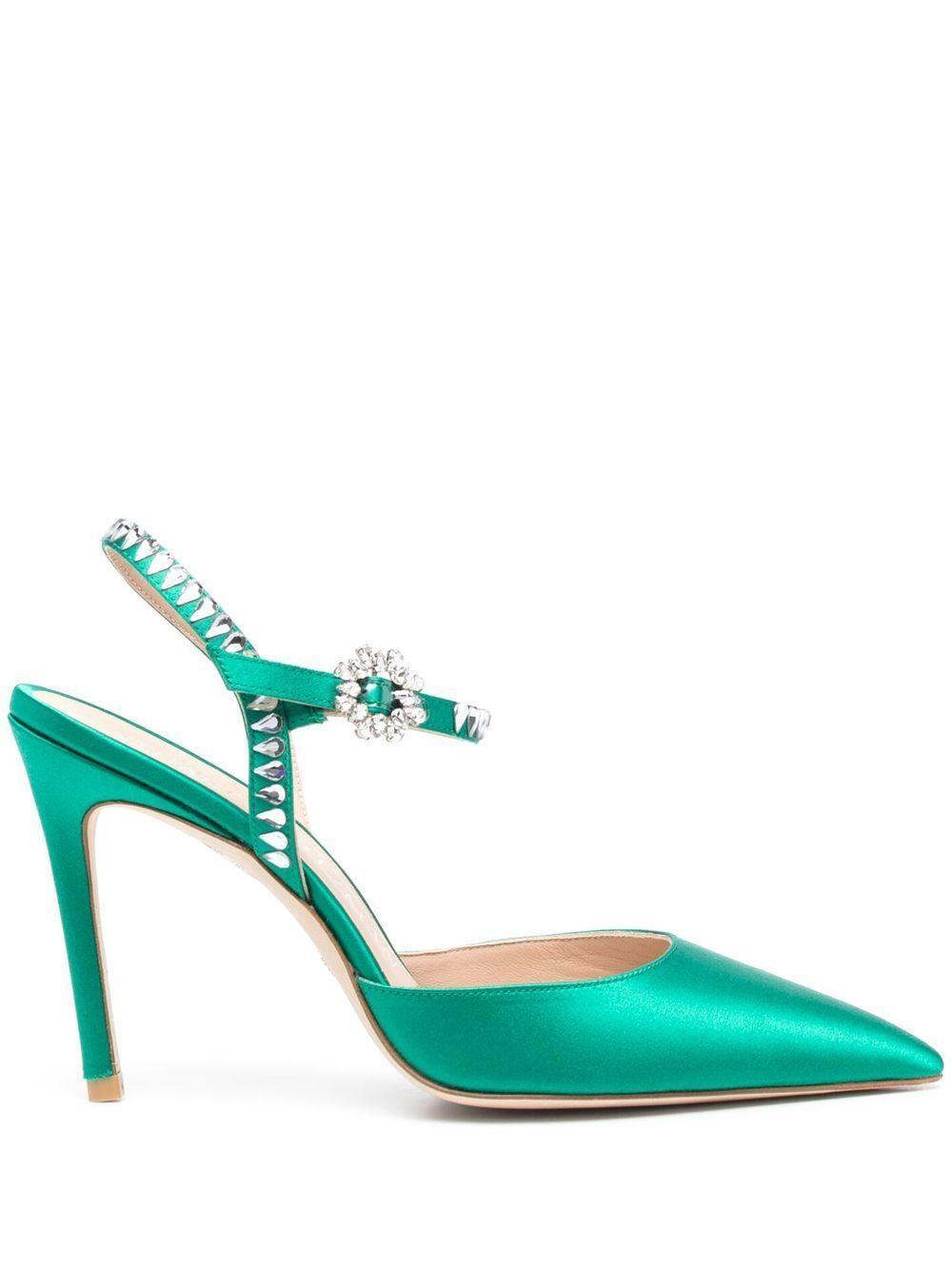 STUART WEITZMAN 100mm Gemcut Satin Pumps In Green Product Image