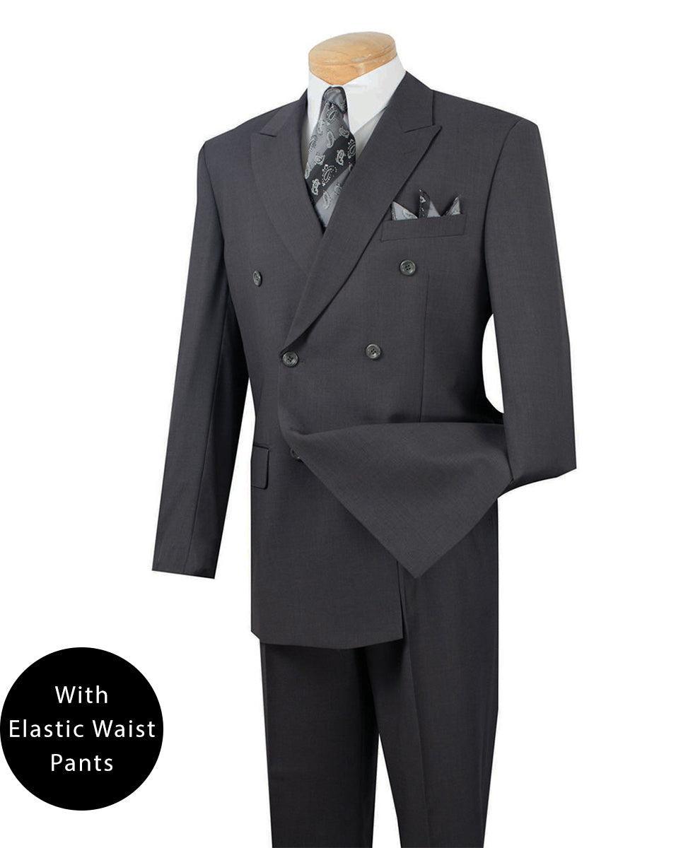 Ramses Collection - Dark Heather Gray Regular Fit Double Breasted 2 Piece Suit with Flexible Elastic Waistband Product Image