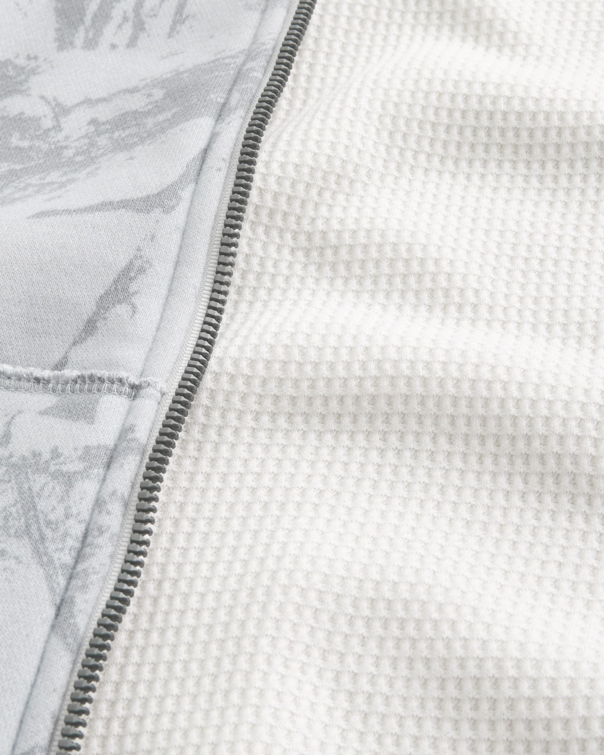 Boxy Waffle-Lined Zip-Up Hoodie Product Image