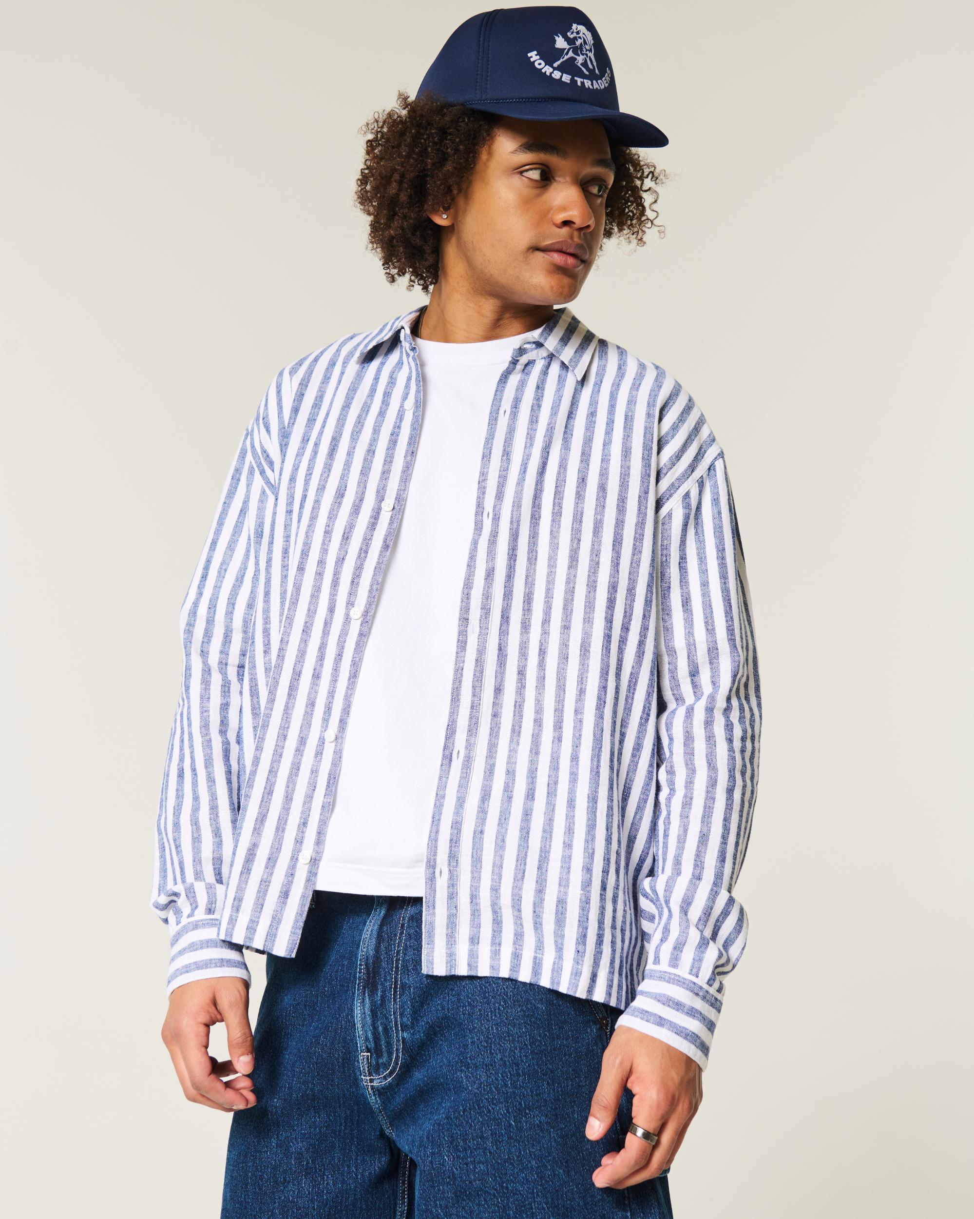 Linen-Blend Button-Through Shirt Product Image