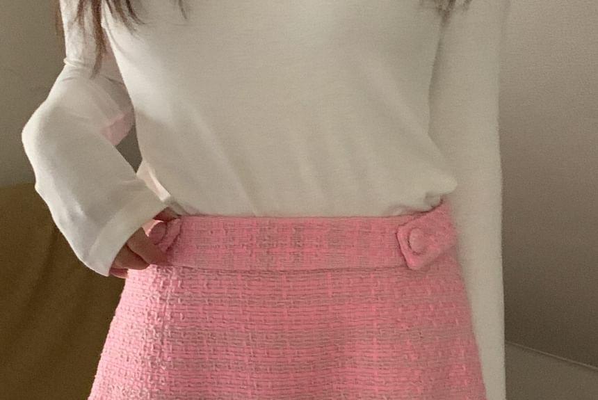 High Waist Tweed Mini A-Line Skirt Product Image