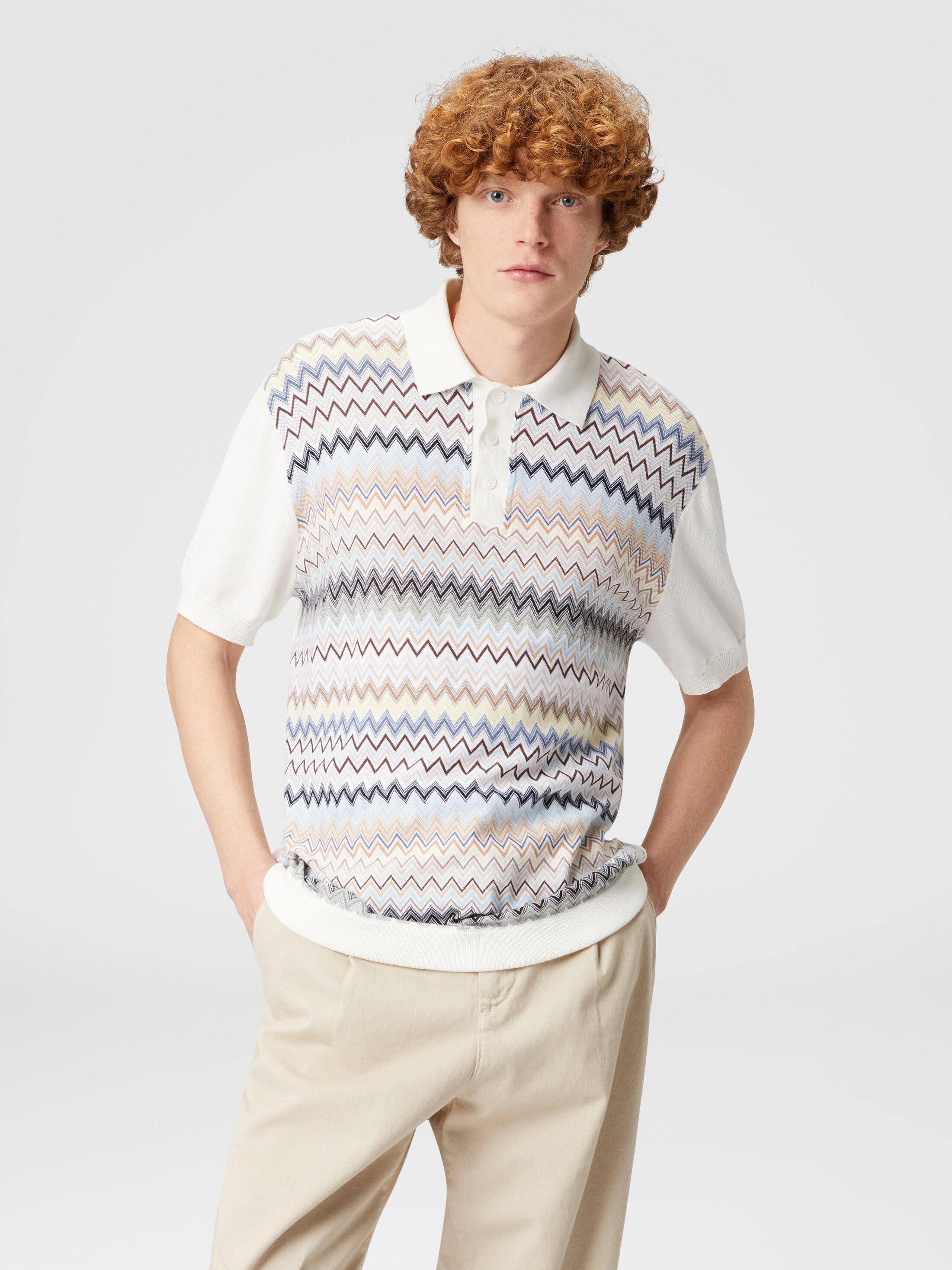 Zigzag cotton knit polo shirt with solid color inserts Product Image