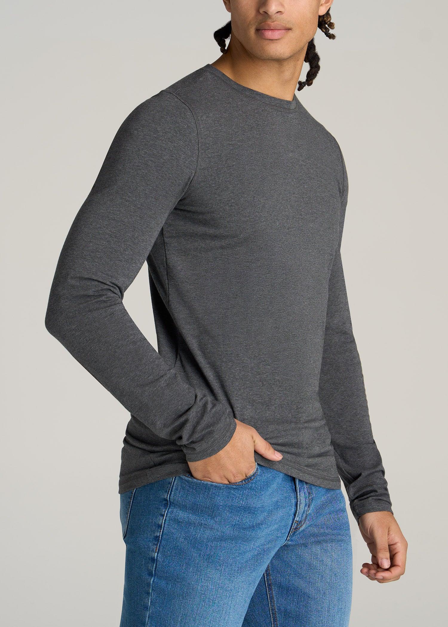 The Essential SLIM-FIT Long Sleeve Tee for Tall Men in Charcoal Mix Male Product Image
