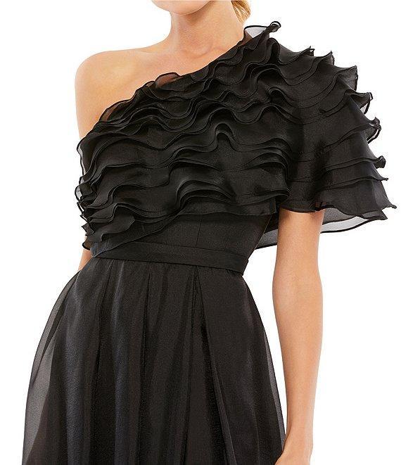 Mac Duggal Applique One Shoulder Short Sleeve A-Line Gown Product Image