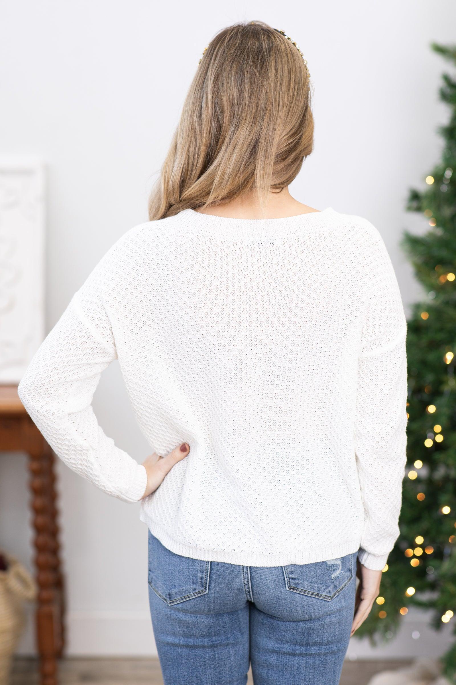 Ivory Textured Raglan Sleeve Sweater Product Image