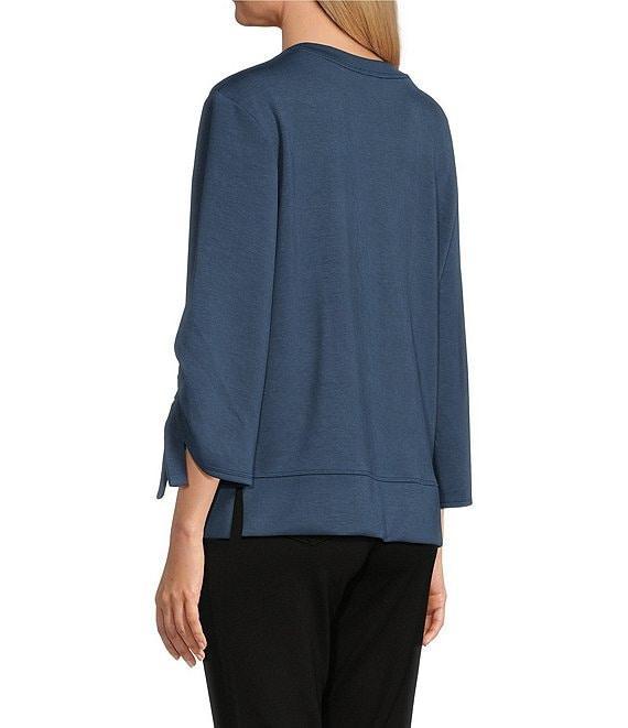 Westbound Petite Size Printed Ruched Sleeve Crew Neck Top Product Image