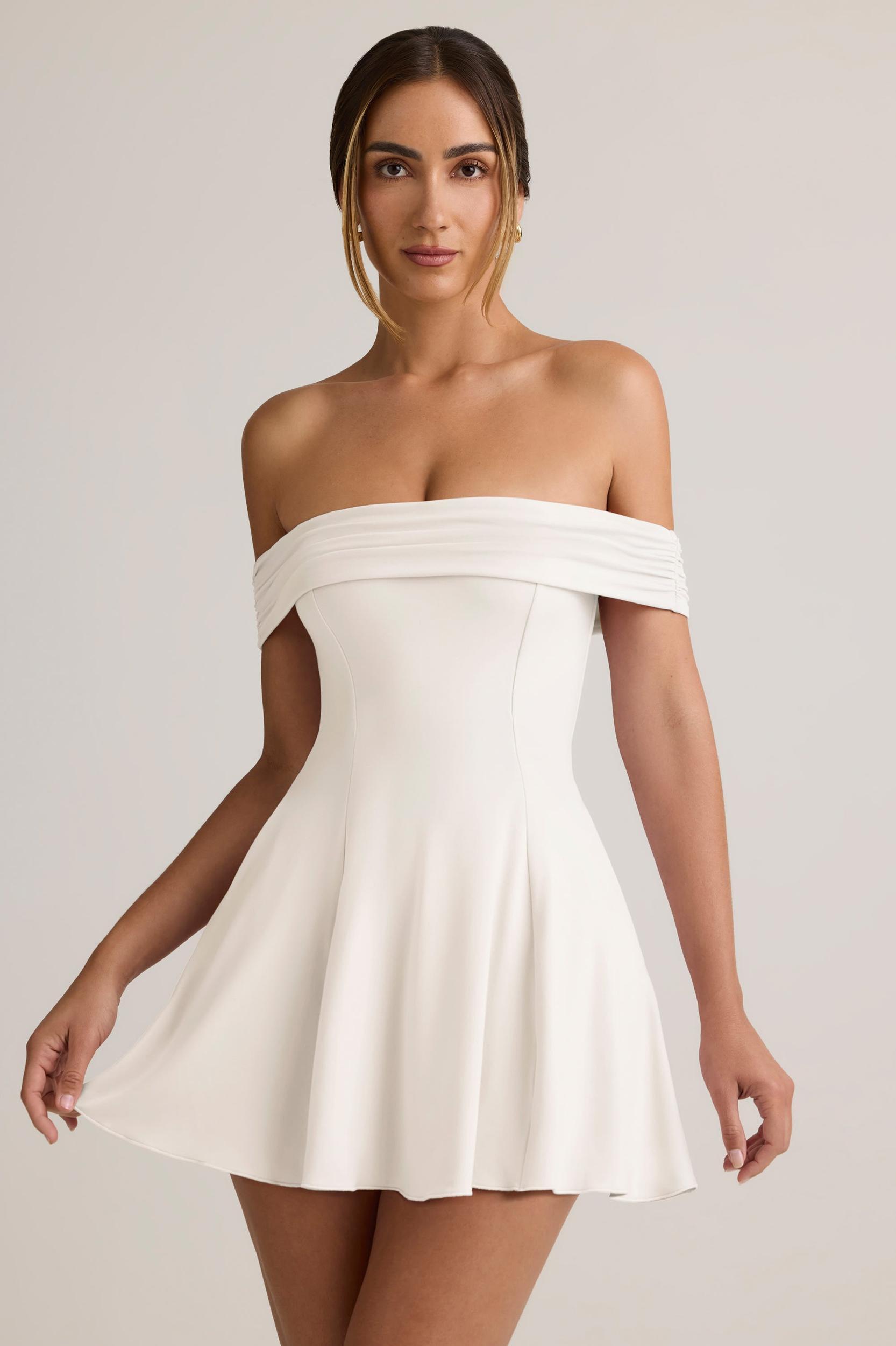 Modal Off-Shoulder A-Line Mini Dress in White Product Image