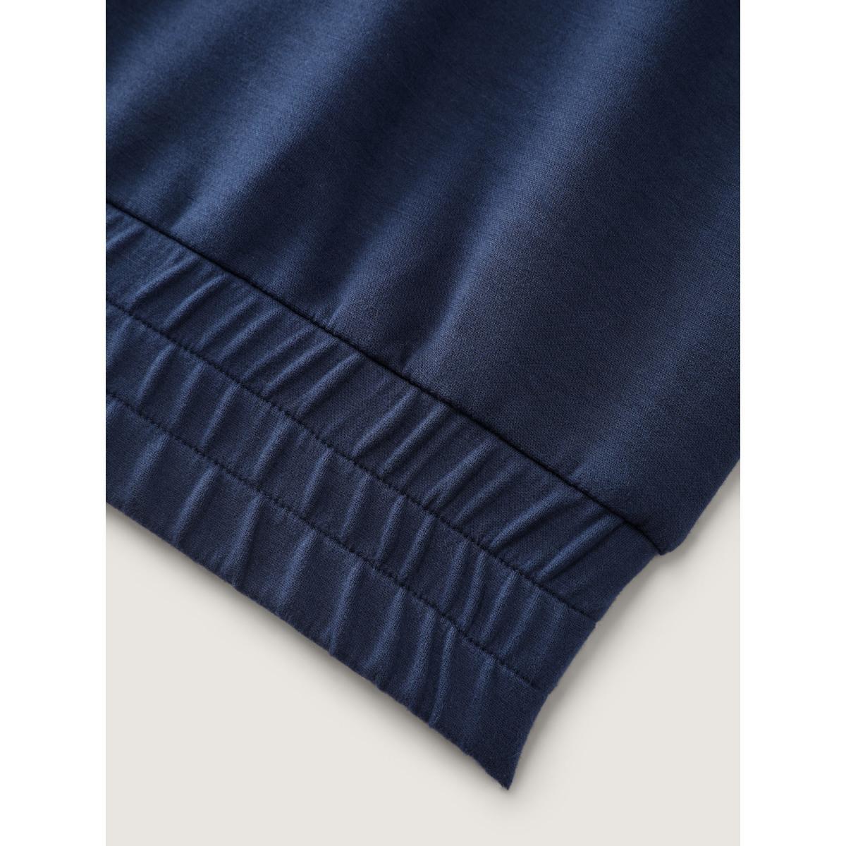 Plus Size Supersoft Embroidered Half-Zip Sweatshirt Women Navy Leisure Embroidered Lapel Collar Casual Sweatshirts BloomChic 22-24/3X Product Image