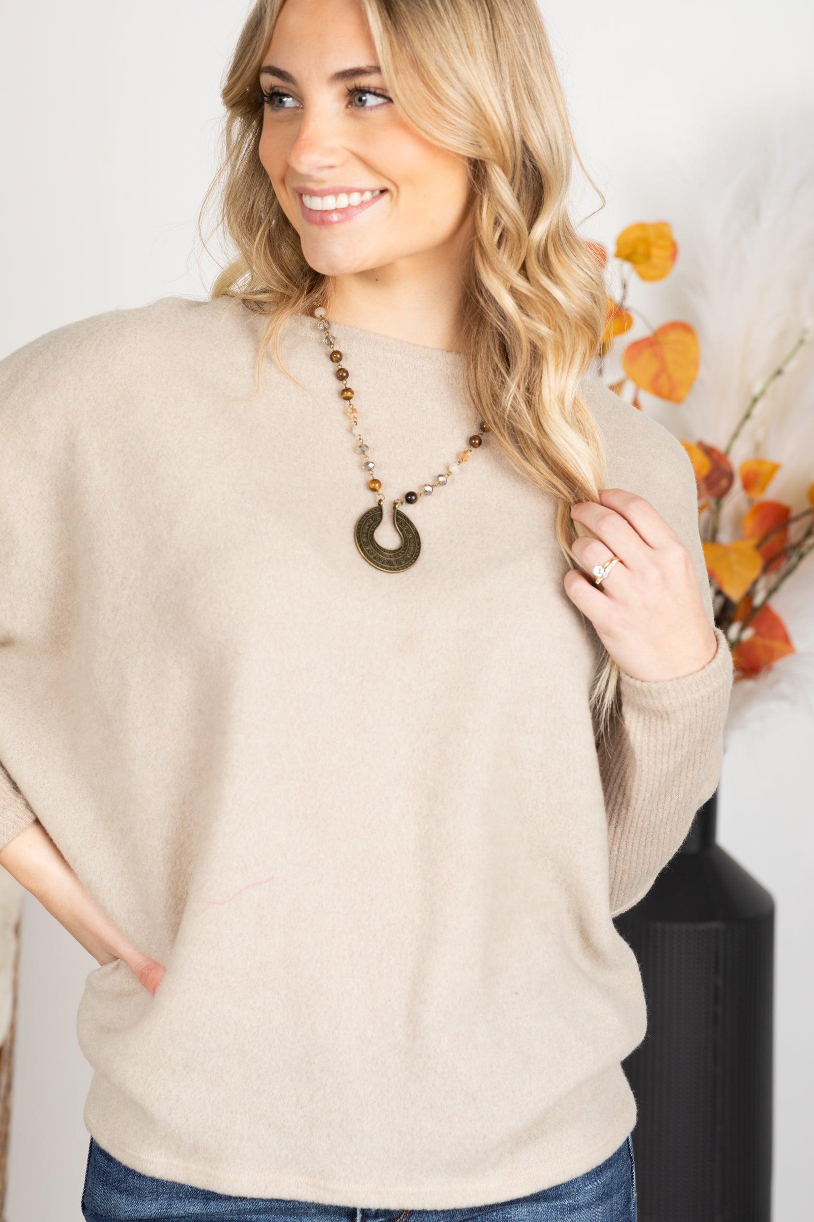 Soft Brushed Long Sleeve Dolman Knit Top Product Image