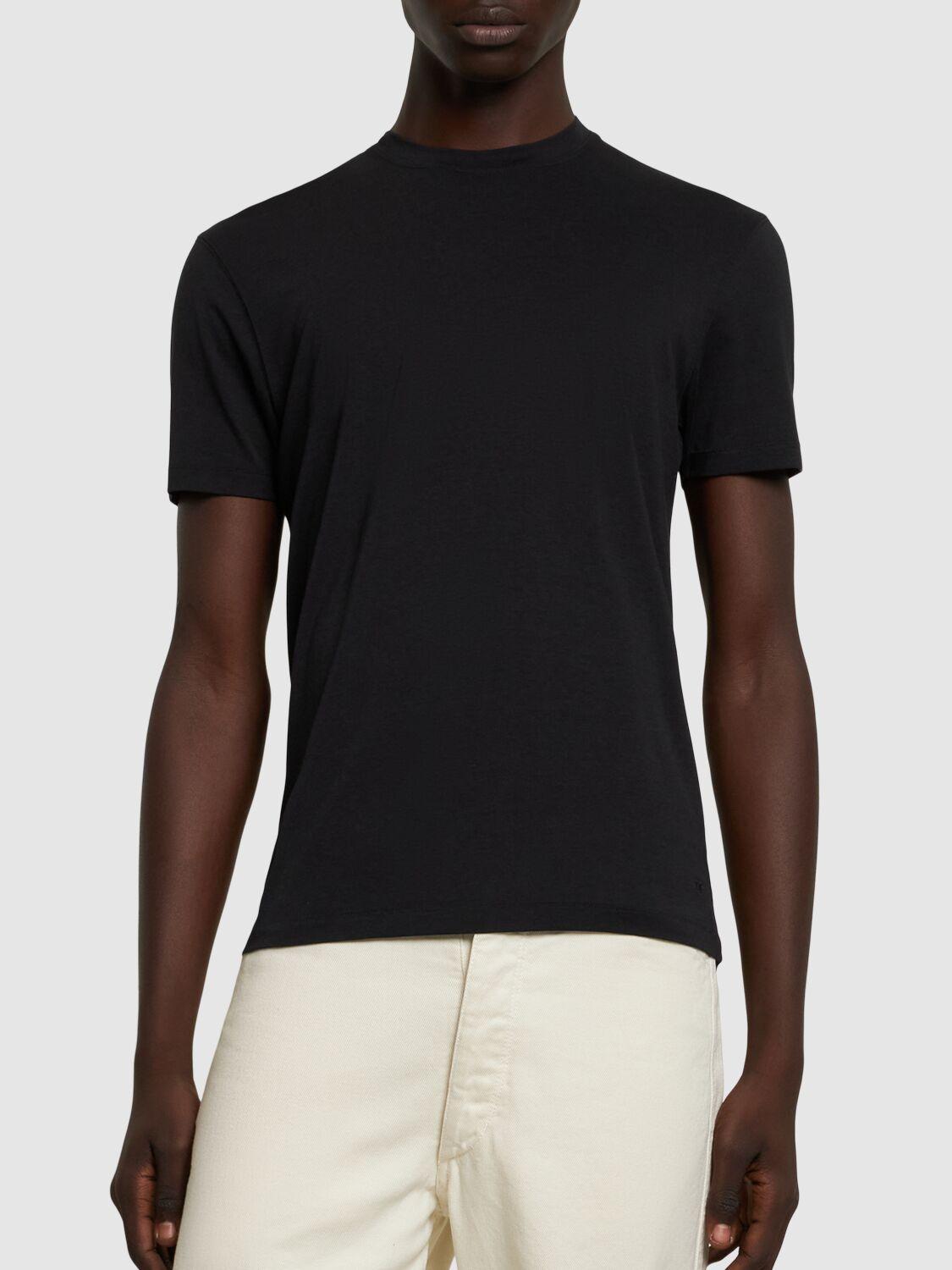 TOM FORD Black Basic Crewneck T-shirt With Tonal Stitching In Cotton Blend Man Product Image