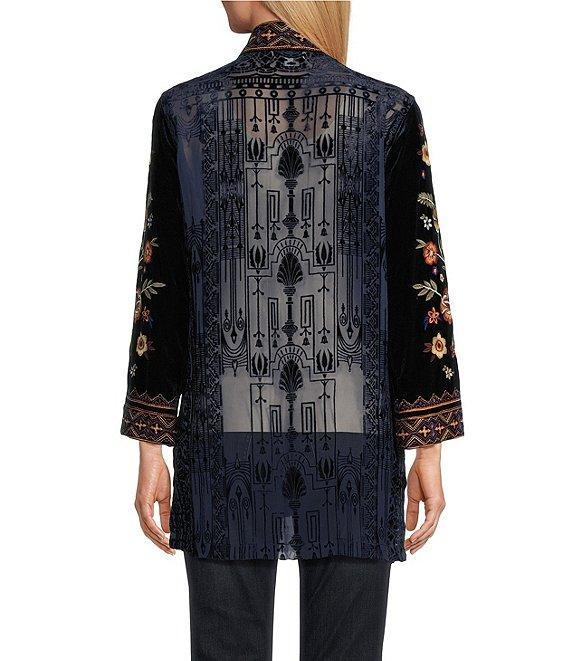 John Mark Patched Burnout Velvet 3/4 Sleeve Open Front Jacket Product Image