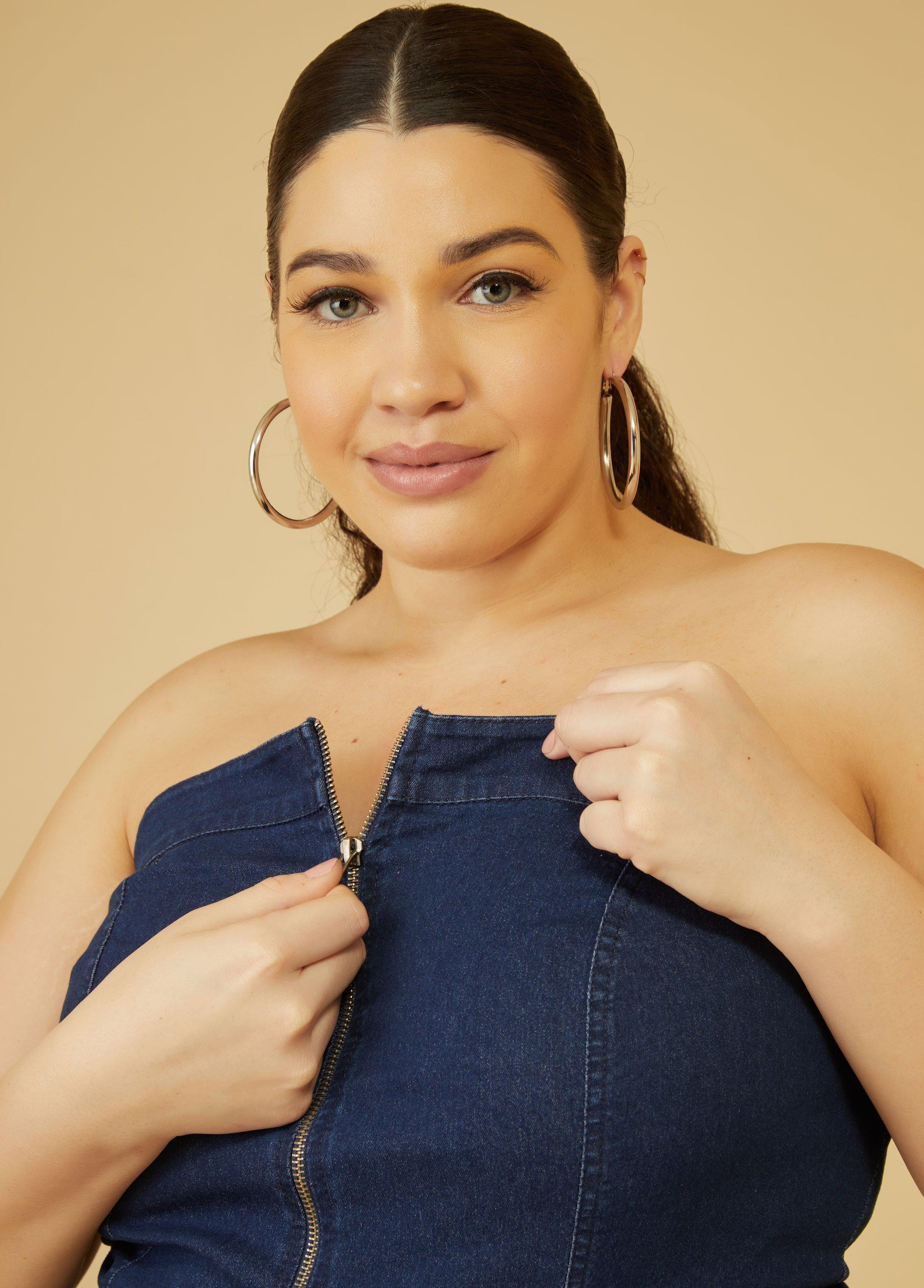 Plus Size Embellished Denim Jumpsuit Ashley Stewart Product Image