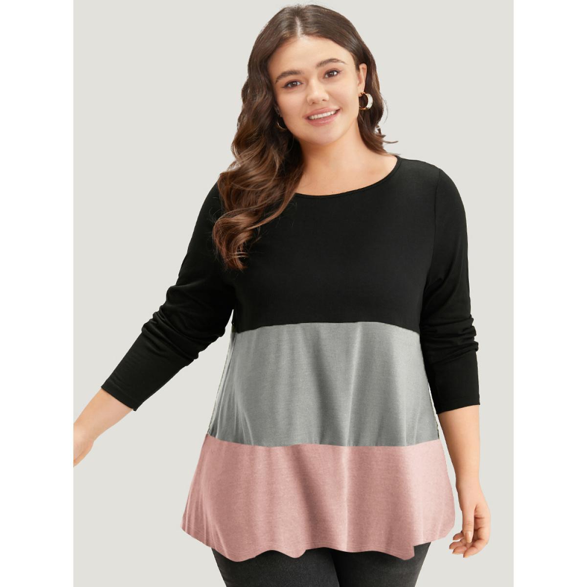 Plus Size Colorblock Leopard Contrast Round Neck T-shirt Pink Women Leisure Contrast Leopard Round Neck Casual T-shirts BloomChic 10/M Product Image