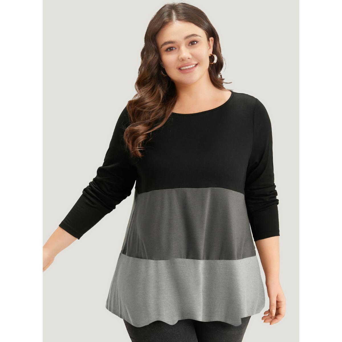 Plus Size Colorblock Leopard Contrast Round Neck T-shirt DarkGray Women Leisure Contrast Leopard Round Neck Casual T-shirts BloomChic 14-16/1X Product Image