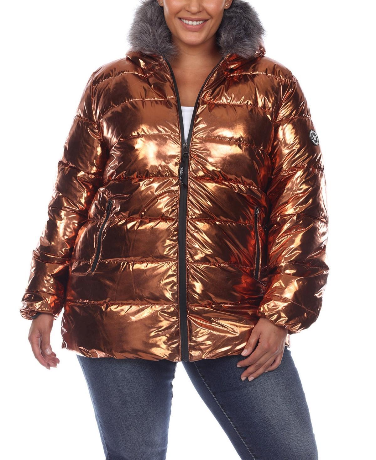 Plus Size Metallic Puffer Coat with Hoodie Product Image