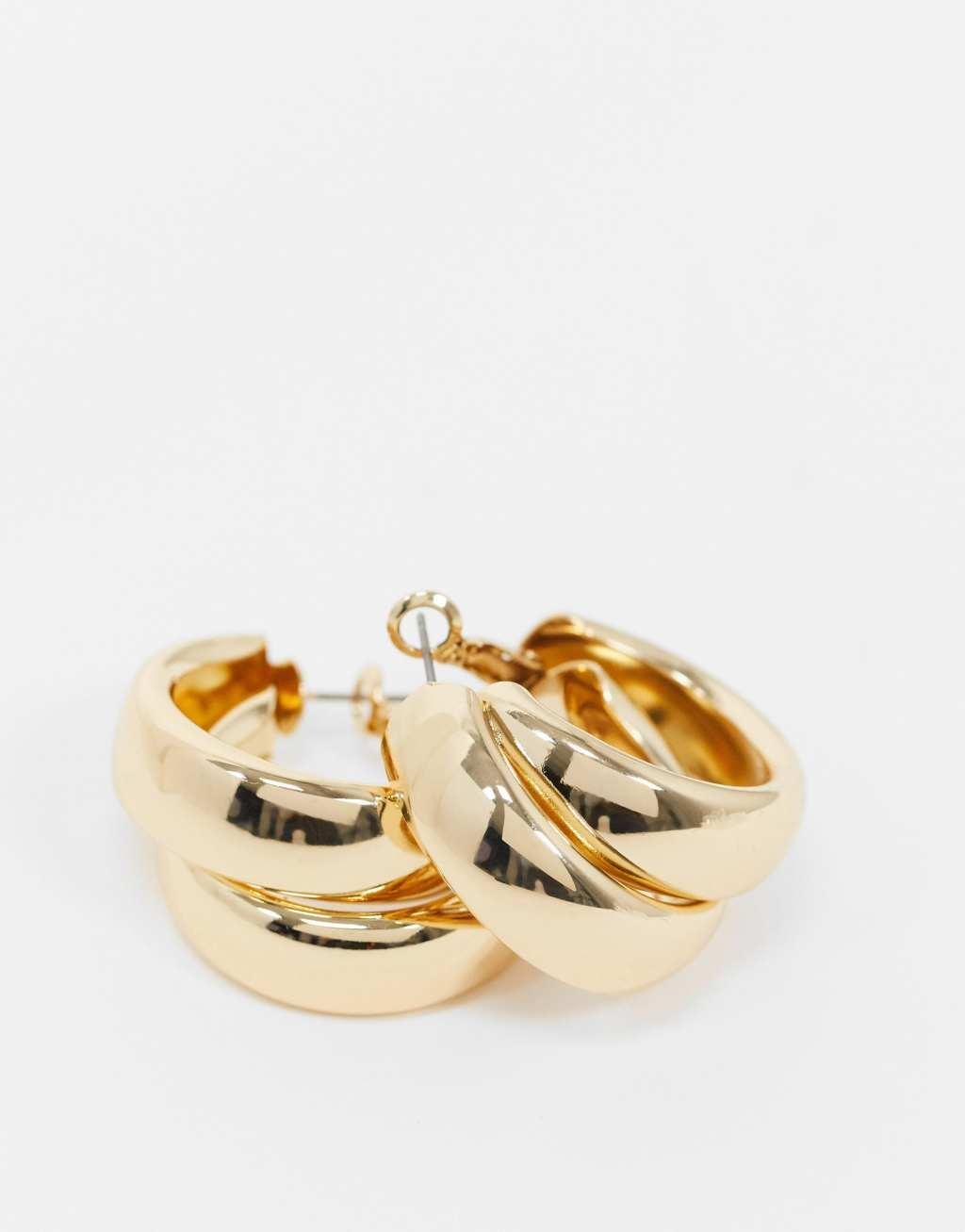 ASOS DESIGN hoop earrings with thick crossover design gold tone Product Image