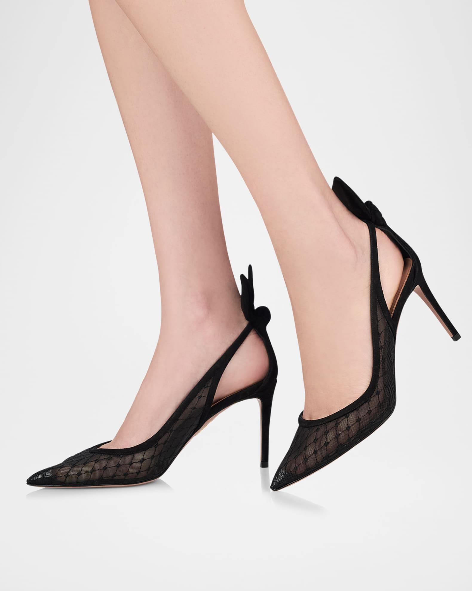 Net Mesh Suede Bow Pumps Product Image