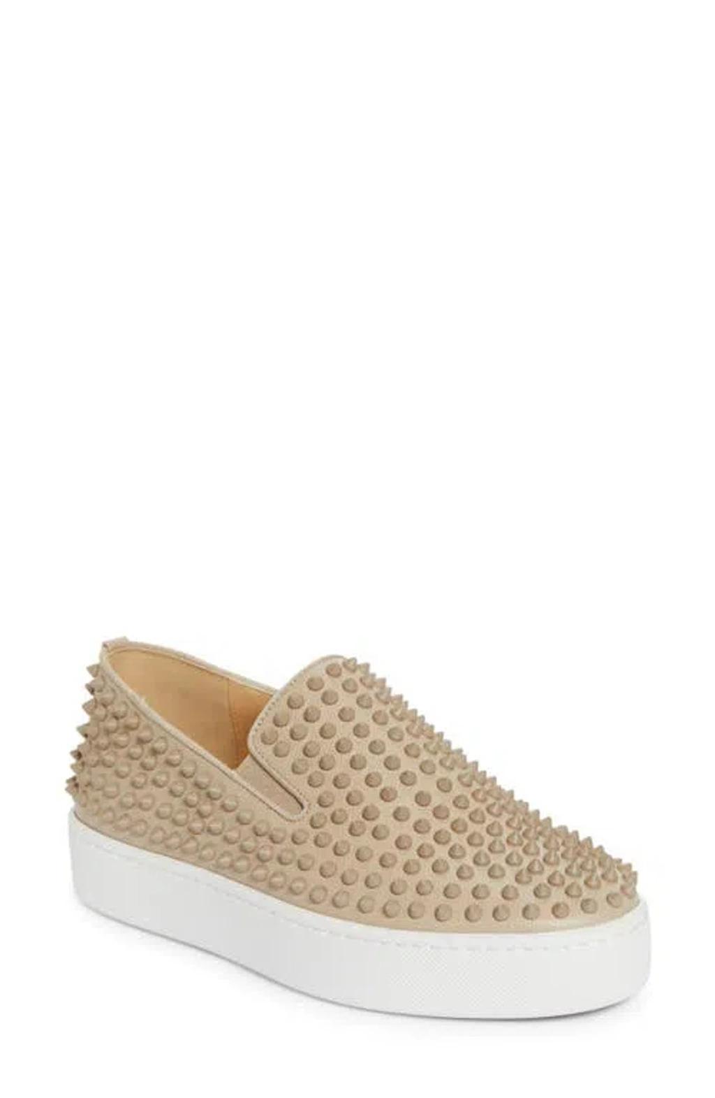 CHRISTIAN LOUBOUTIN Spikeboat Slip-on Sneaker In Beige Product Image