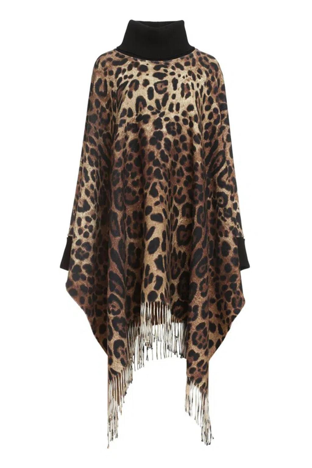 DOLCE & GABBANA Leopard-print Fringed Poncho Product Image