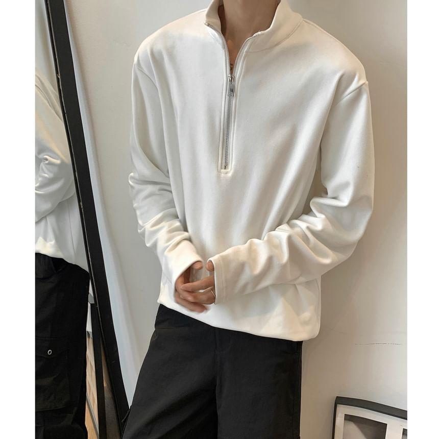 Mock Neck Half Zip Plain Sweatshirt Product Image