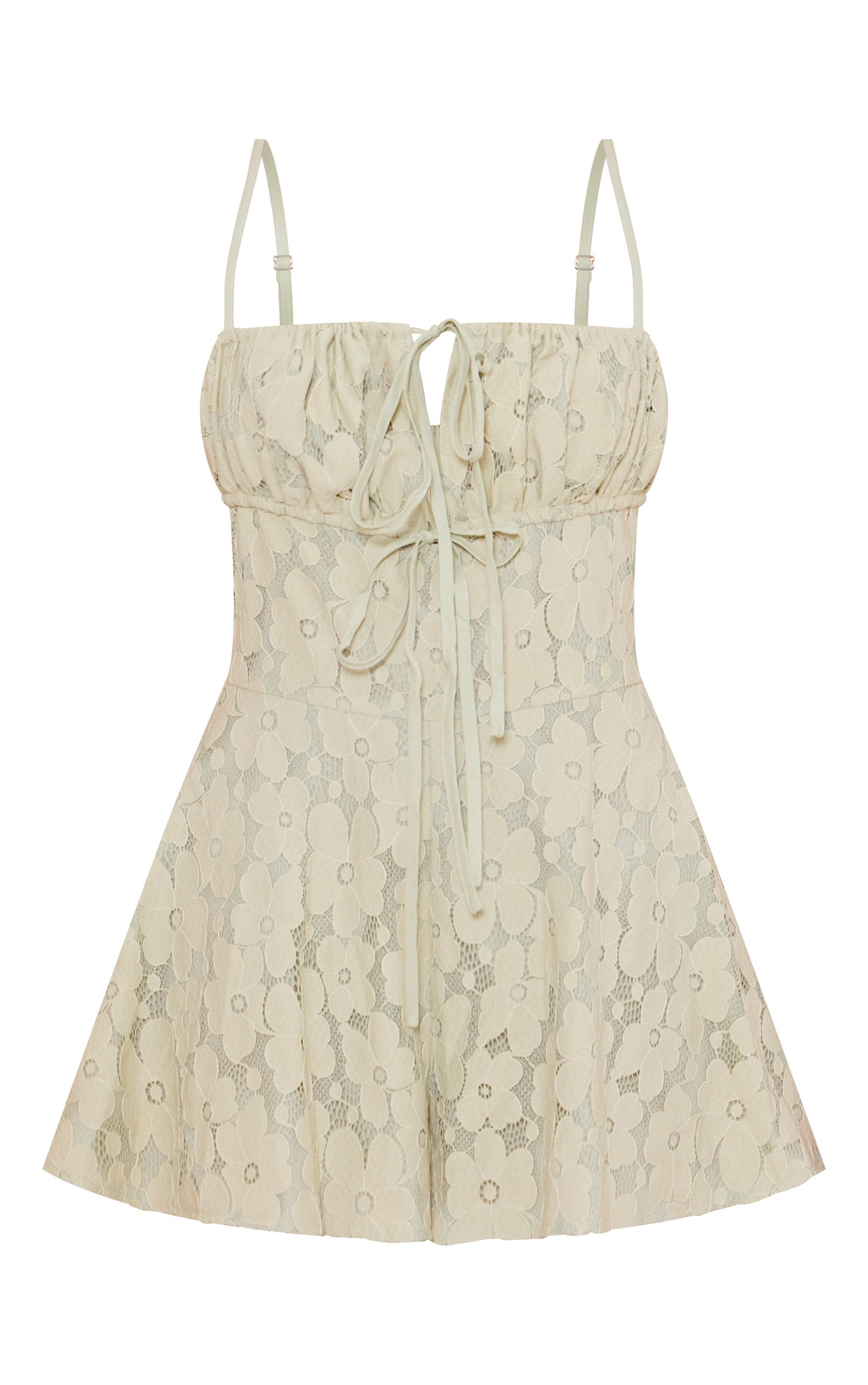 Sage Green Floral Lace Strappy Floaty Romper Product Image