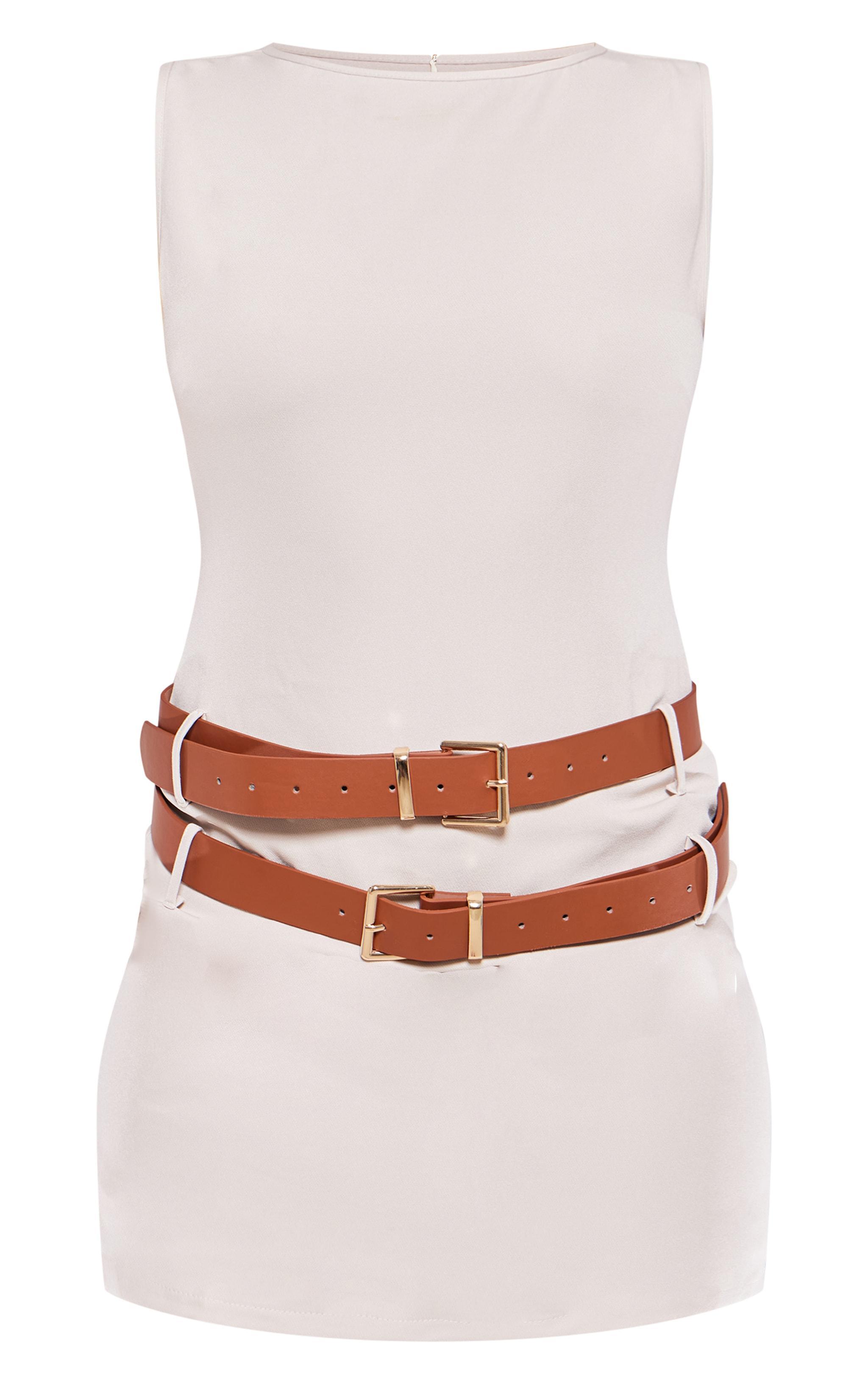 Stone Racer Neck Double Belt Skort Romper Product Image