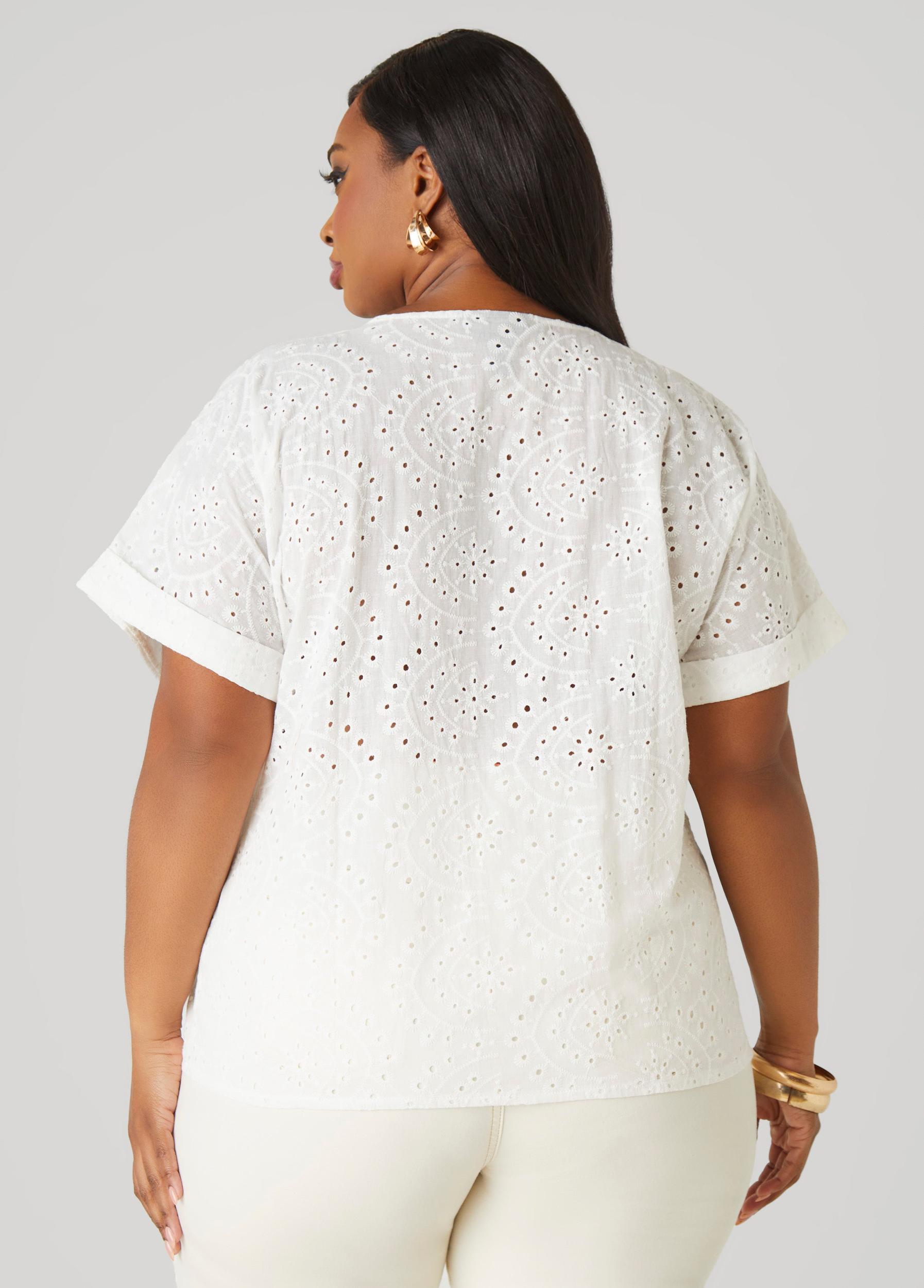 Plus Size Embroidered Eyelet Top Ashley Stewart Product Image