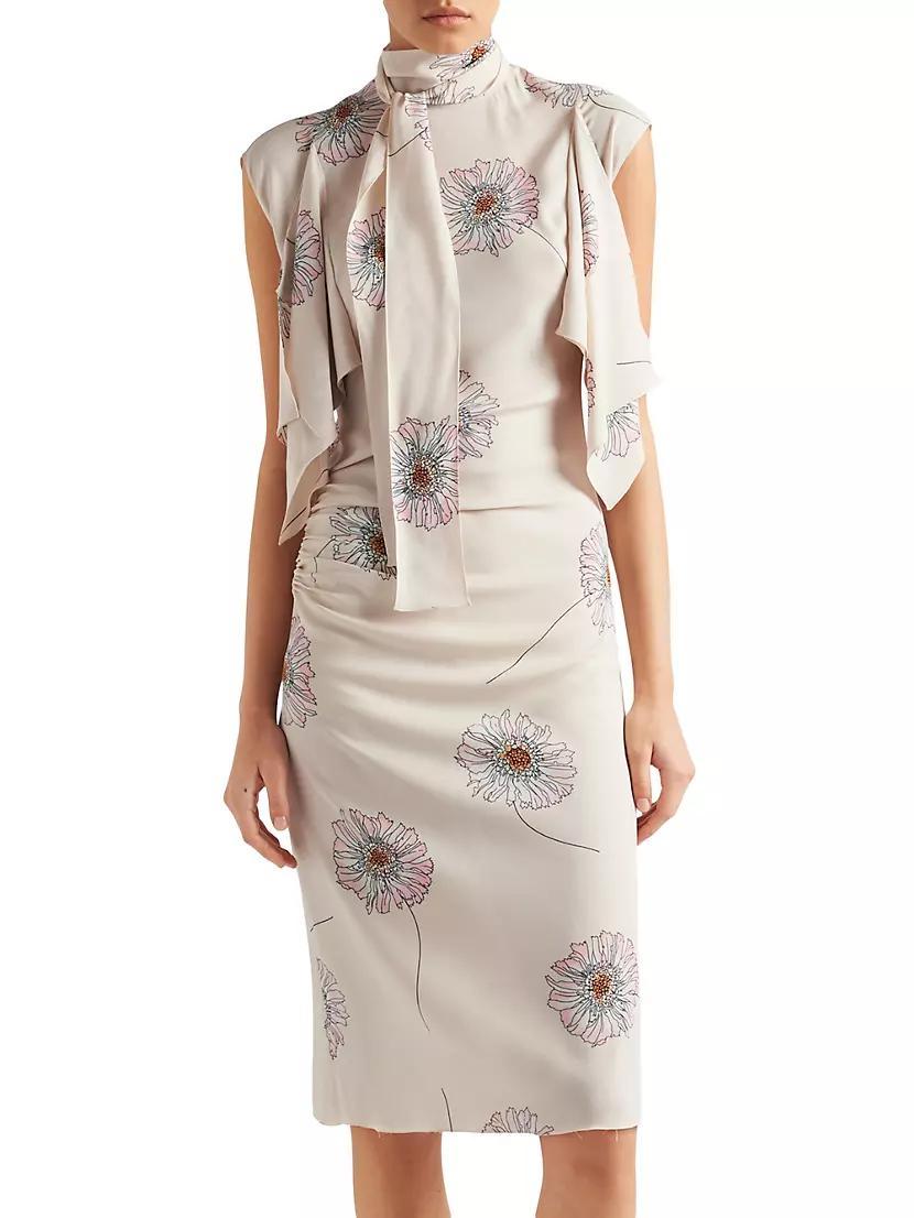 Printed Sablé Dress with Scarf Collar Product Image