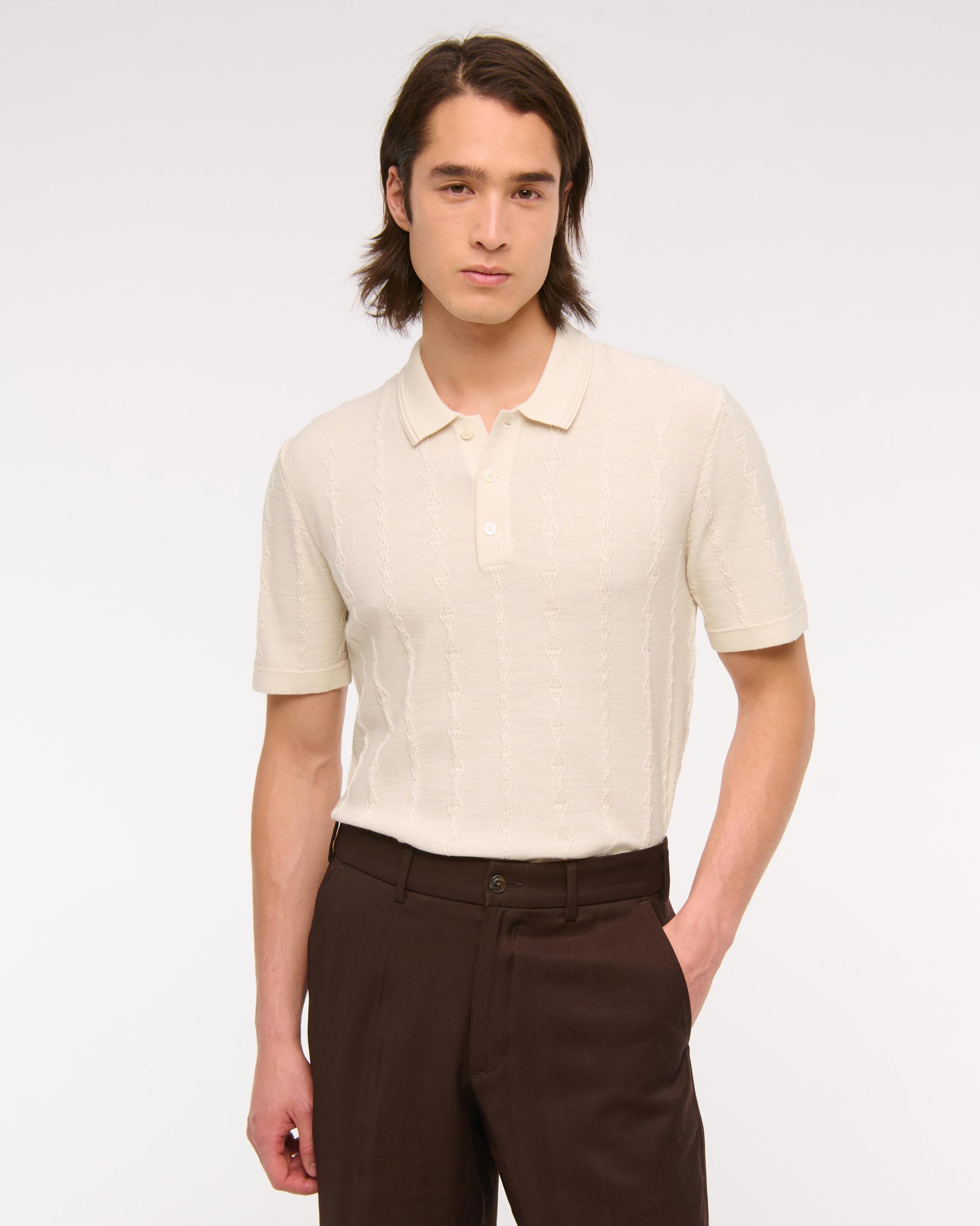 Merino Wool-Blend Stitch 3-Button Sweater Polo Product Image