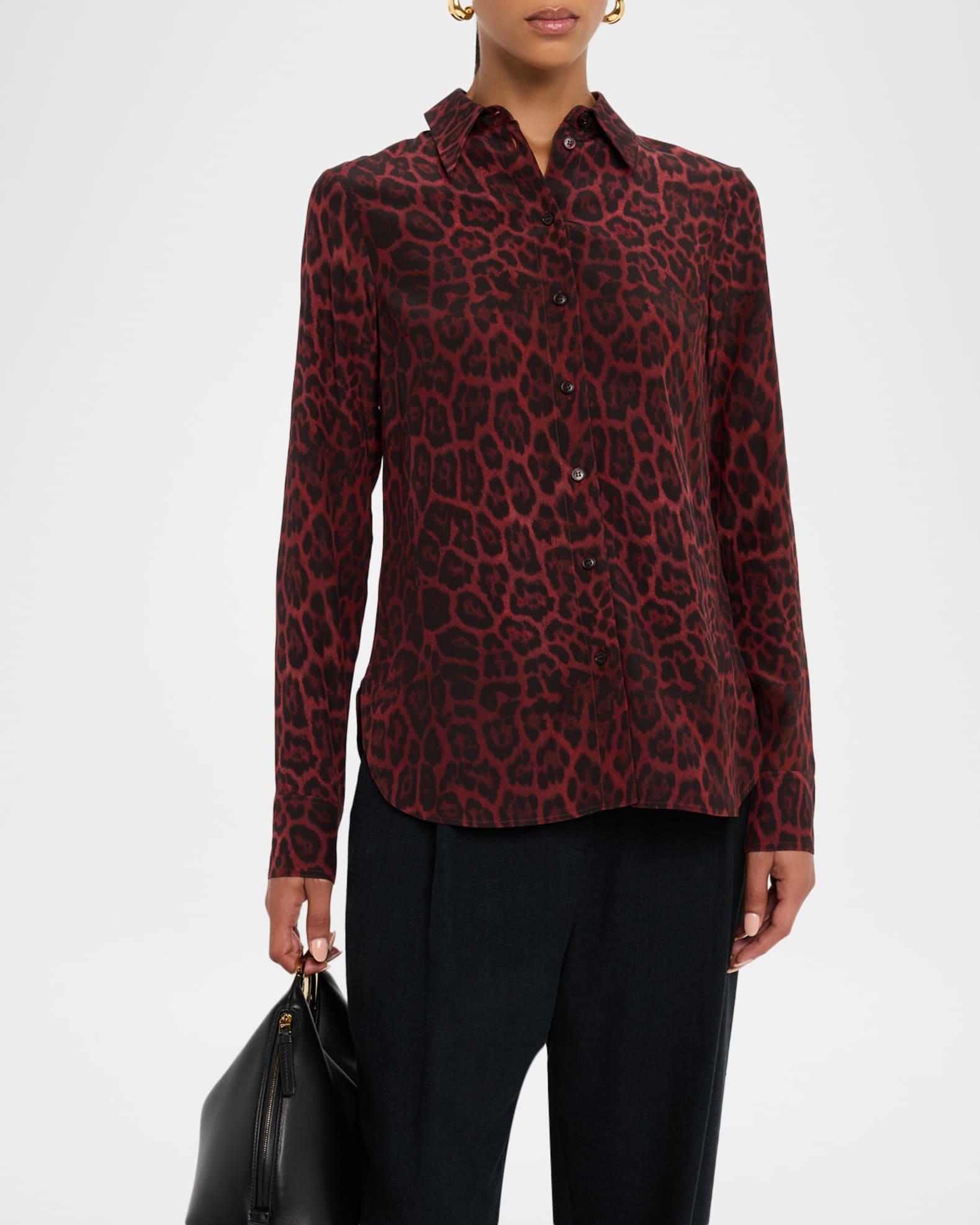 Leopard-Print Silk Button-Down Shirt Product Image